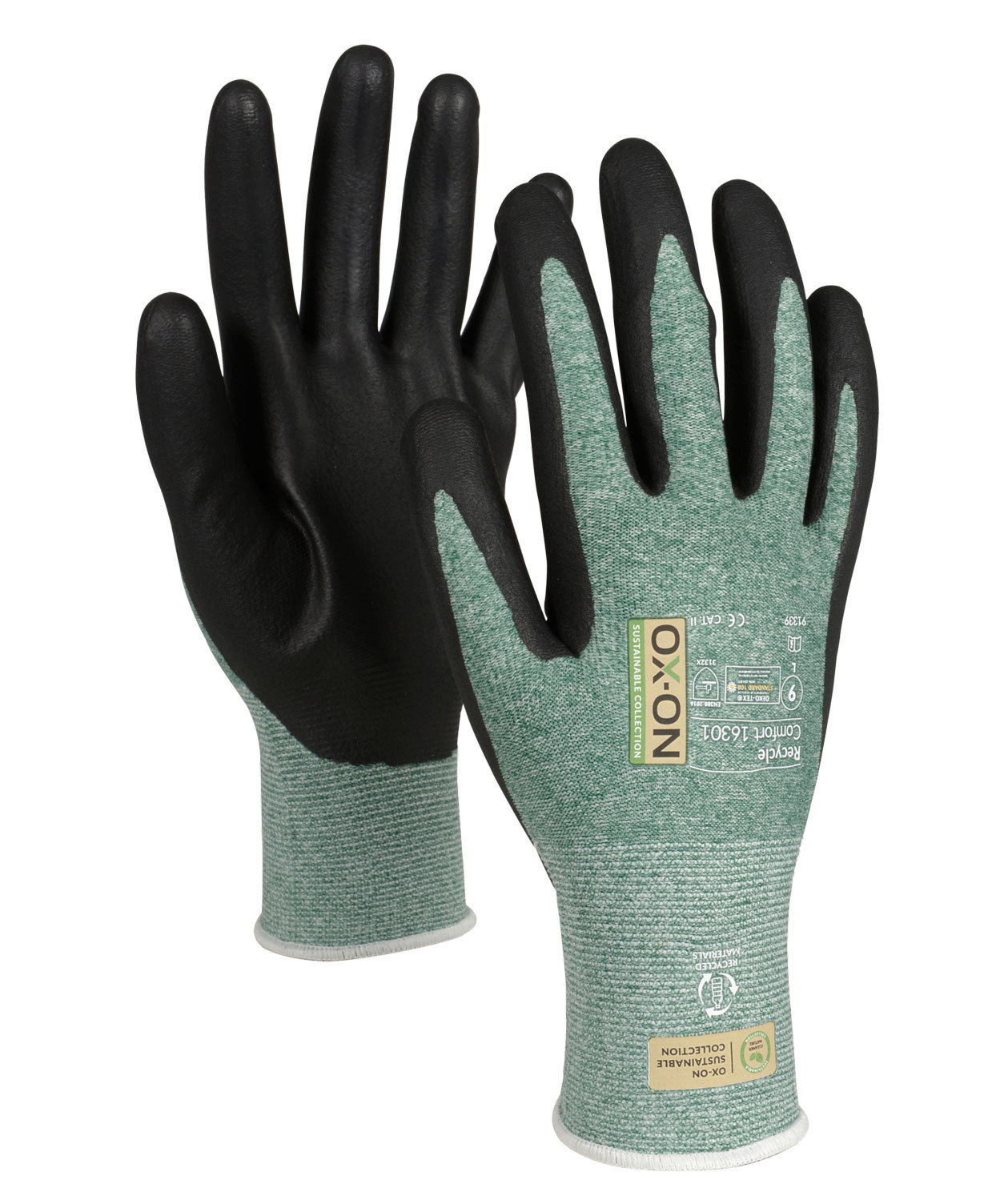 OX-ON Recycle Comfort 16301 Arbeitshandschuhe, Gr&uuml;n/Schwarz