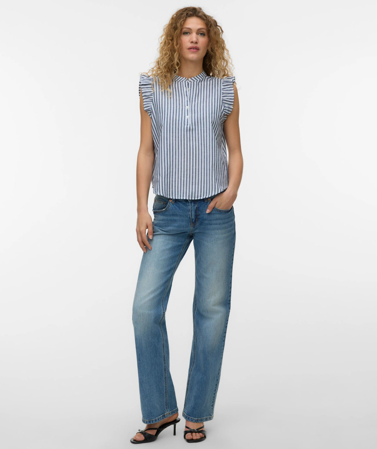 Vero Moda VMSELMA FRILL damebluse, Navy Blazer/Snow White Stripes, large image number 4