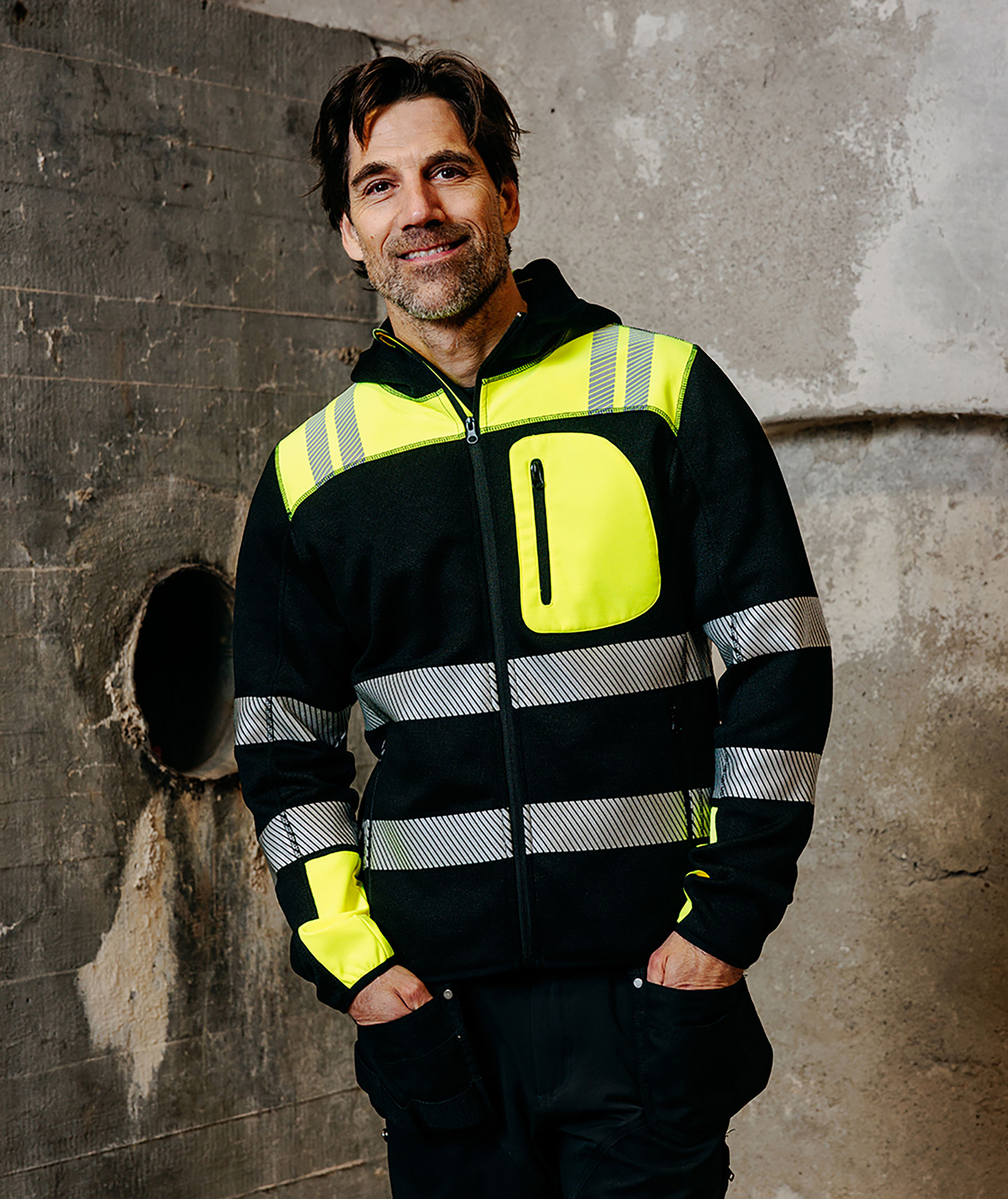 YOU Frontline knitted jacket, Black/safety yellow