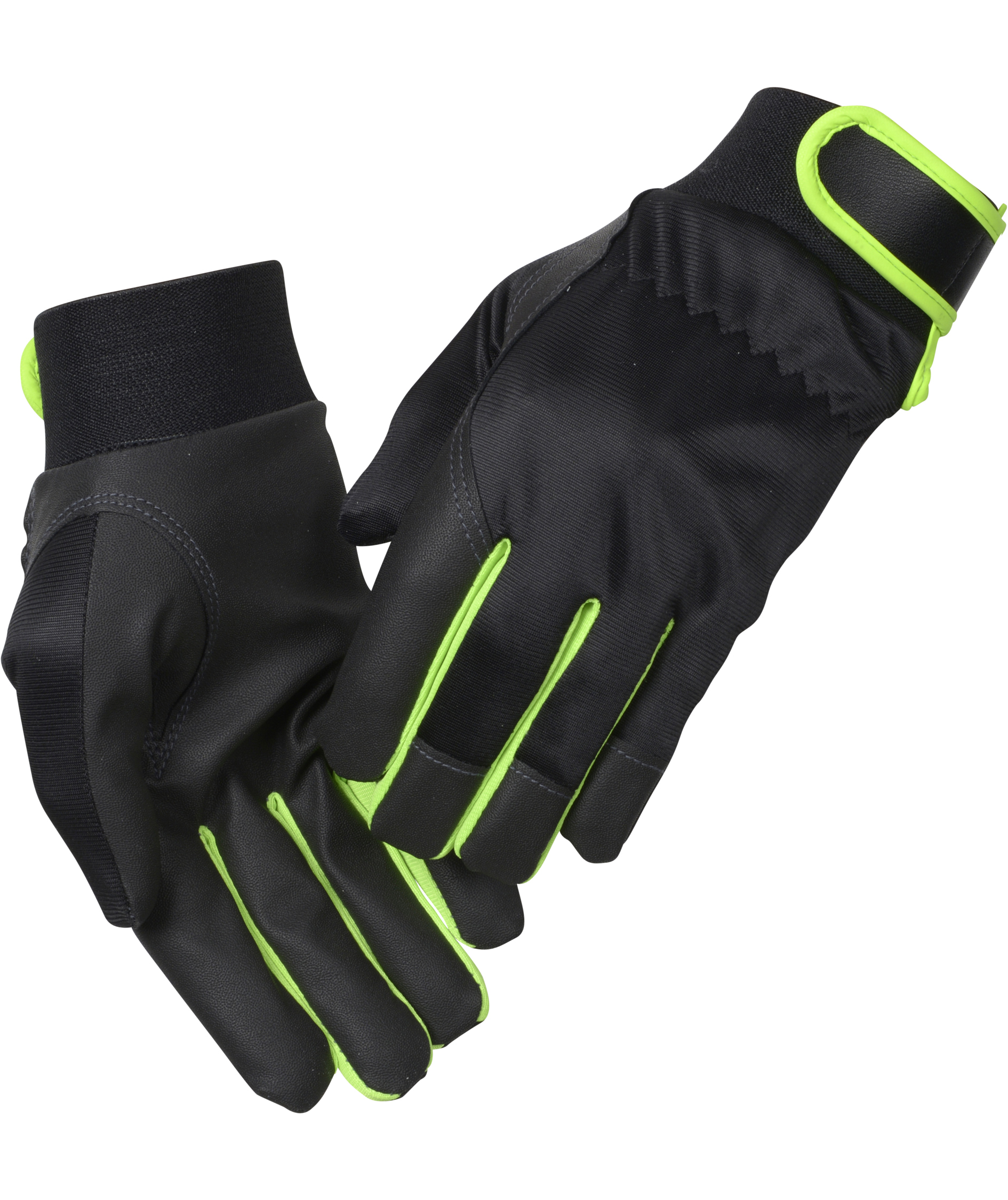 Thor 5077 PU l&auml;der driver handskar med kardborrst&auml;ngning, Svart/Gr&ouml;n