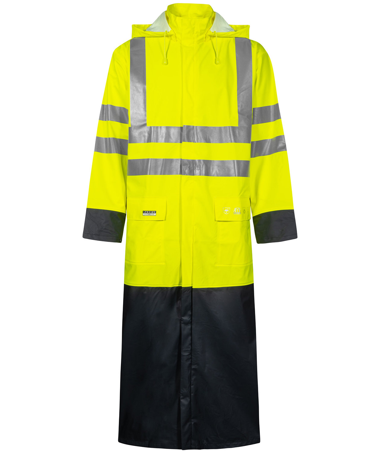 Lyngs&oslash;e Multinorm PU regnfrakk, Hi-vis gul/marinebl&aring;
