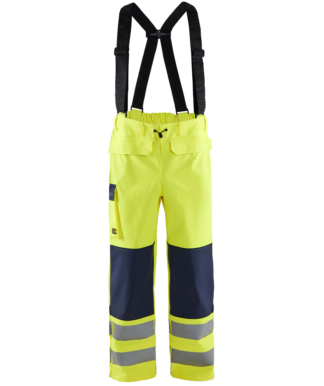 Bl&aring;kl&auml;der regnbukser Level 2, Hi-vis Gul/marinebl&aring;