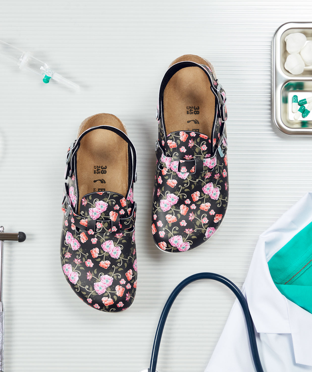 Birkenstock Kay Narrow Fit sandaler dam, Svart/r&ouml;d m&ouml;nstrad