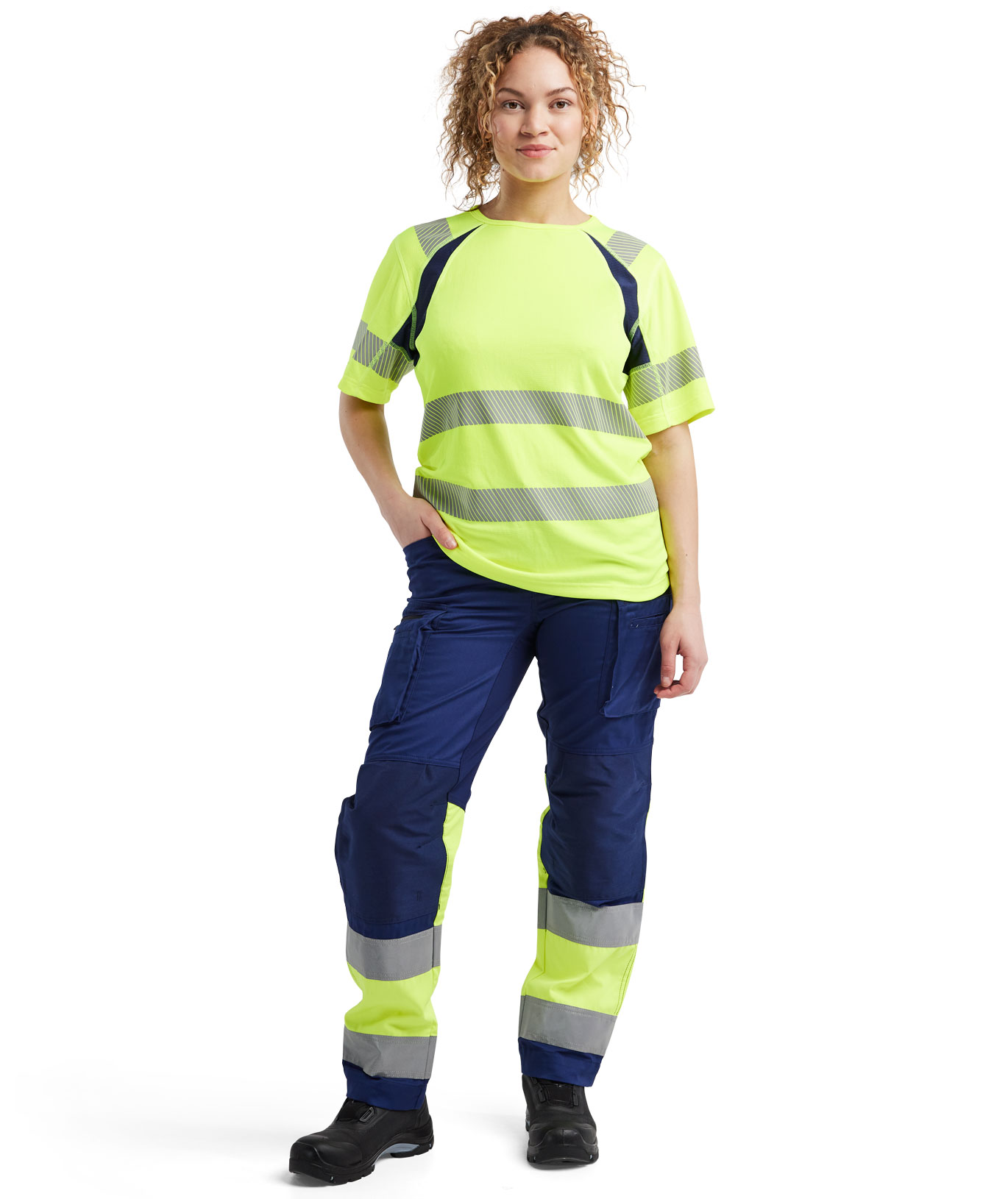 Bl&aring;kl&auml;der women's T-shirt, Hi-Vis yellow/marine, large image number 1