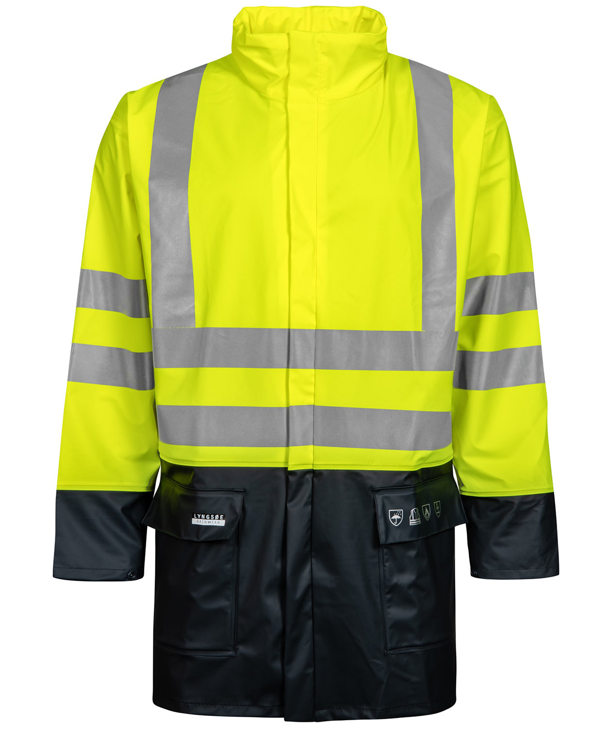 Lyngs&oslash;e Multinorm PU regnjakke, Hi-vis gul/marinebl&aring;
