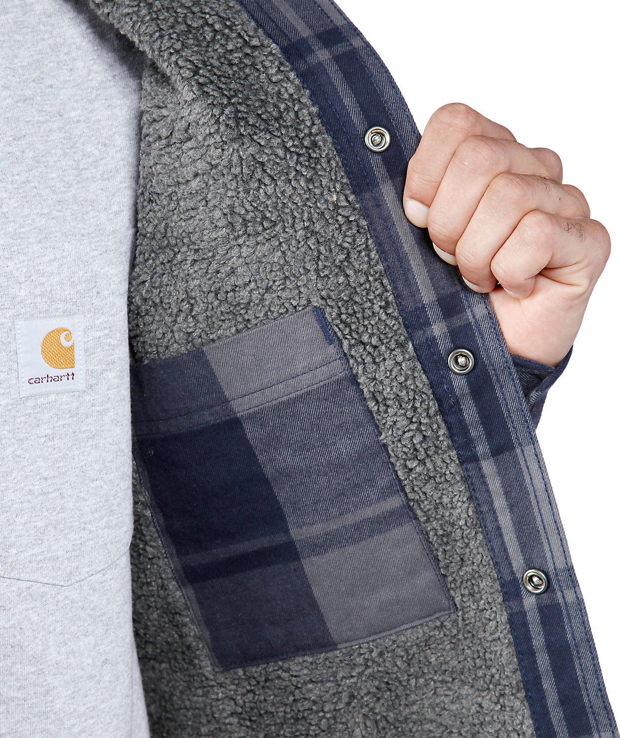 Carhartt fodrad flanellskjorta jacka, Navy, large image number 5