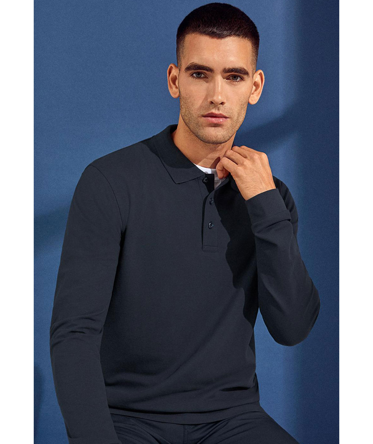 ID lang&aelig;rmet Polo T-shirt med stretch, Navy, large image number 4