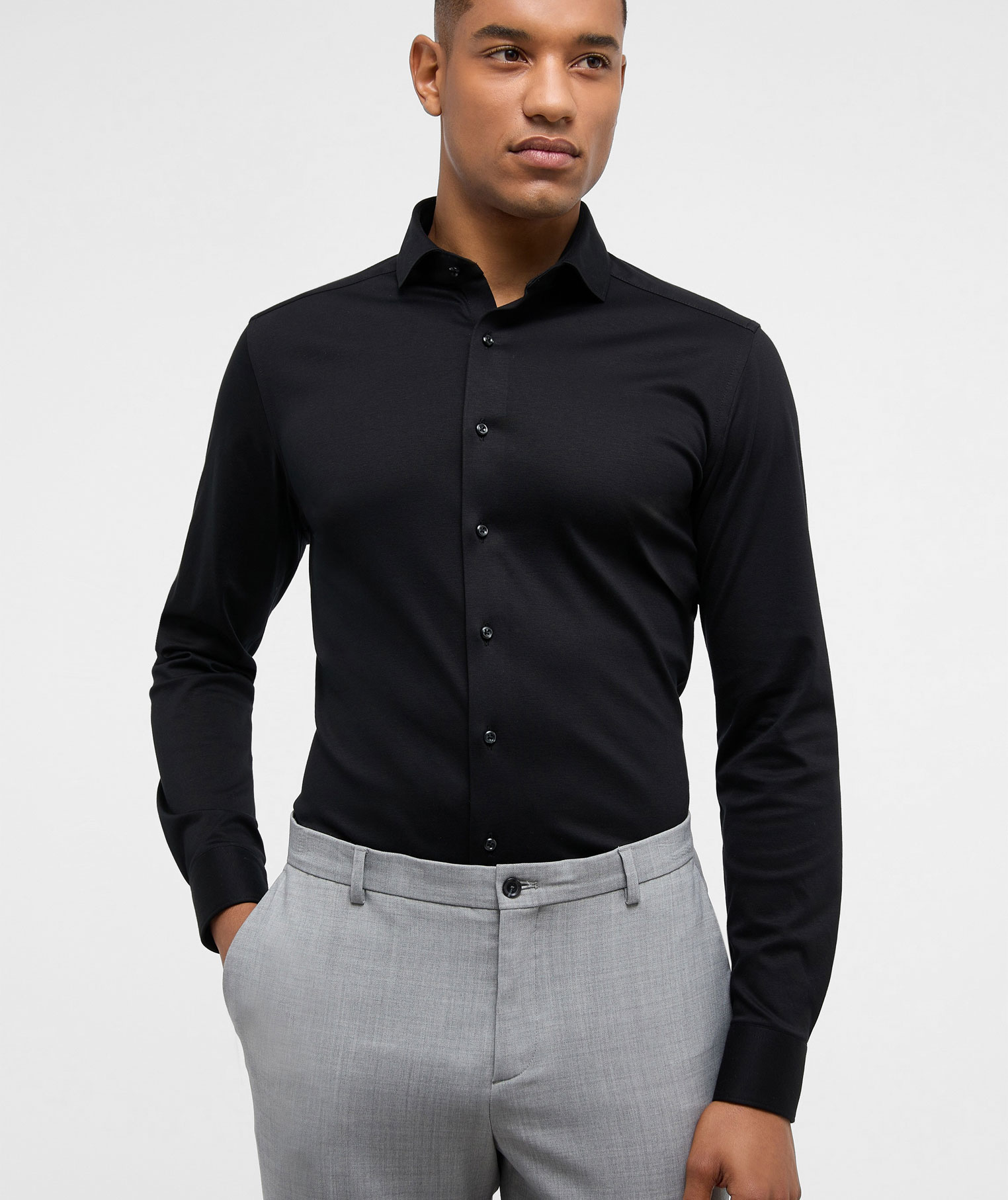 Eterna Soft Tailoring Jersey Slim fit Hemd, Black
