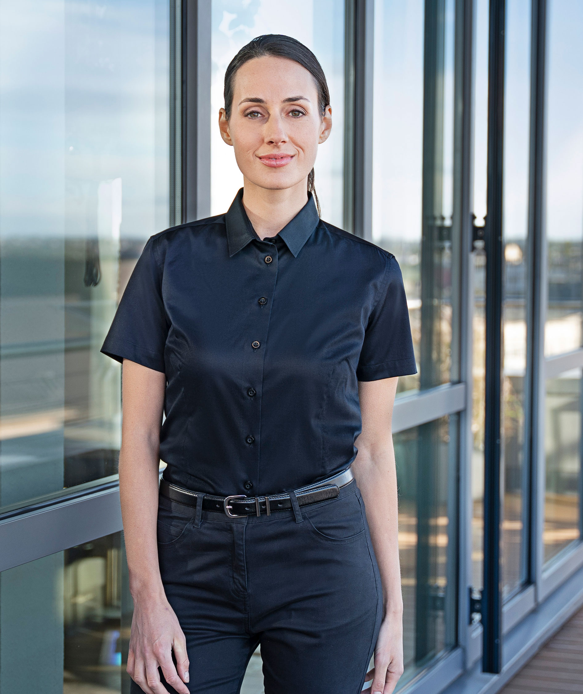 Karlowsky modern fit kort&auml;rmad skjorta dam, Black