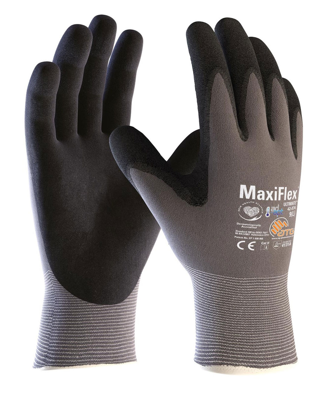 ATG MaxiFlex&reg; Ultimate&trade; AD-APT&reg; 42-874 Arbeitshandschuhe (Box mit 144 Paar), Schwarz/Grau
