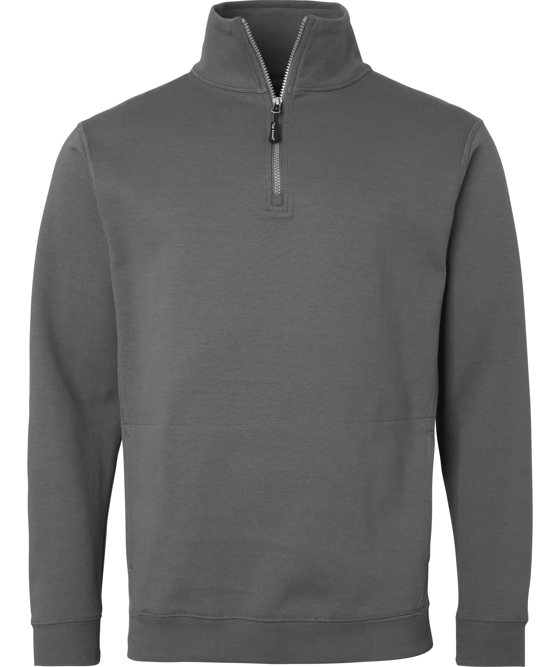 Top Swede sweatshirt med kort lynl&aring;s 0102, M&oslash;rk Gr&aring;, M&oslash;rk Gr&aring;, swatch