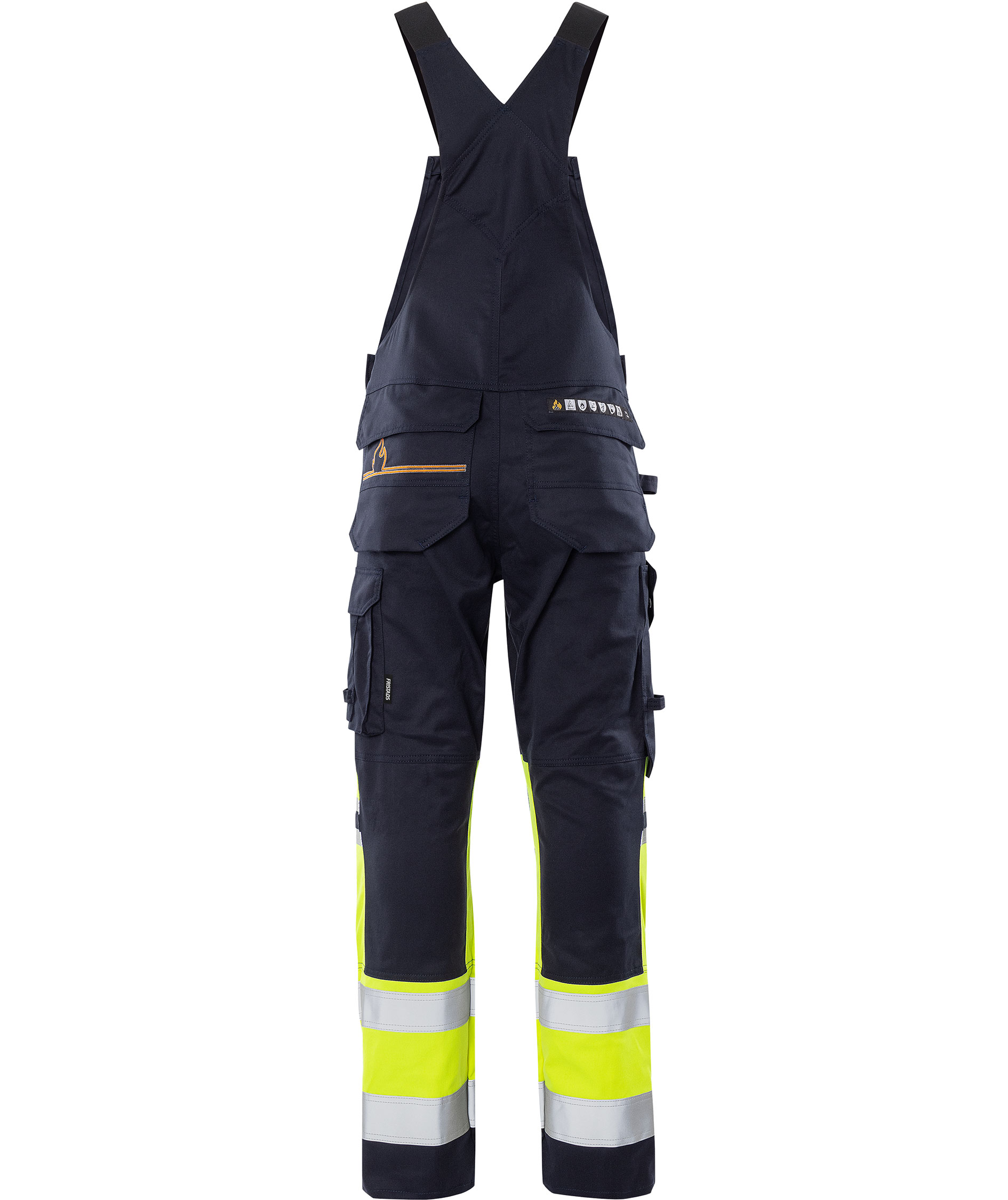 Fristads Flamestat bib and brace 2168 ATHF full stretch, Hi-Vis Yellow/Dark Marine, large image number 1