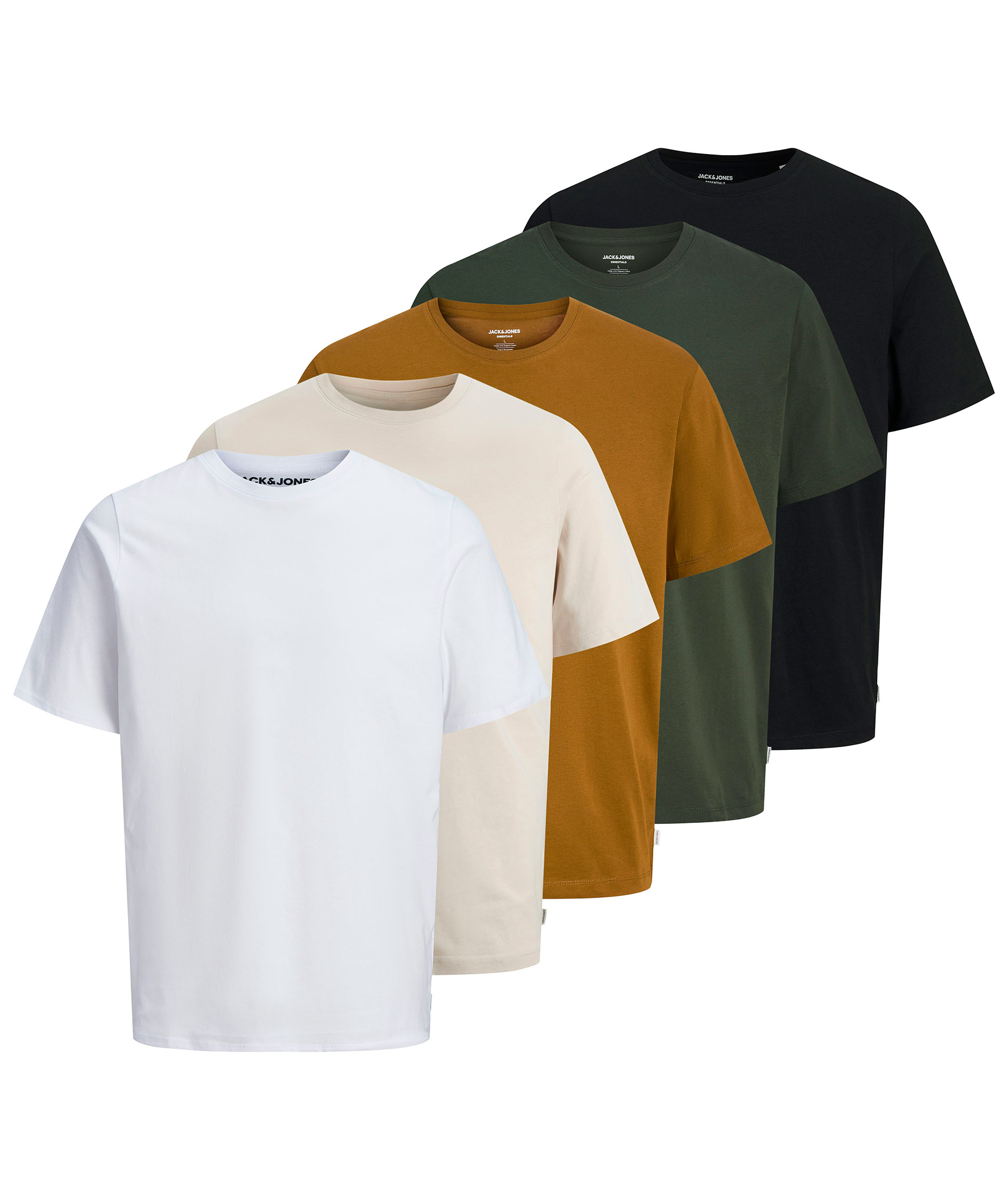 Jack & Jones JJEORGANIC BASIC 7-pack T-skjorte, White/Black/Duffel bag