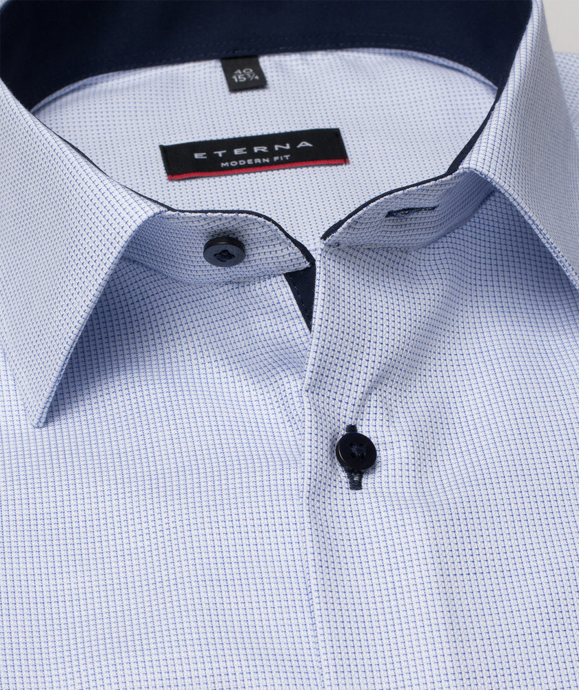 Eterna Struktur l&aring;ng&auml;rmad Modern fit skjorta, Bl&aring;/Vit, large image number 3