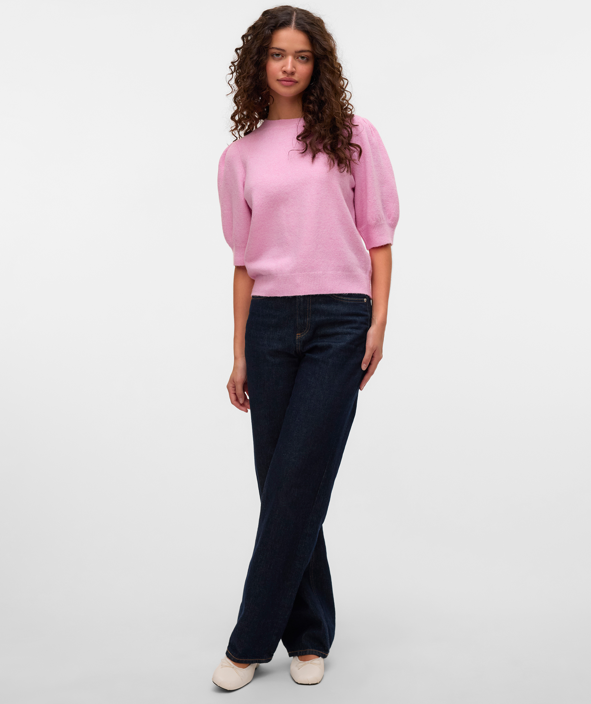 Vero Moda VMDOFFY kort&auml;rmad stickad tr&ouml;ja dam, Bonbon Melange