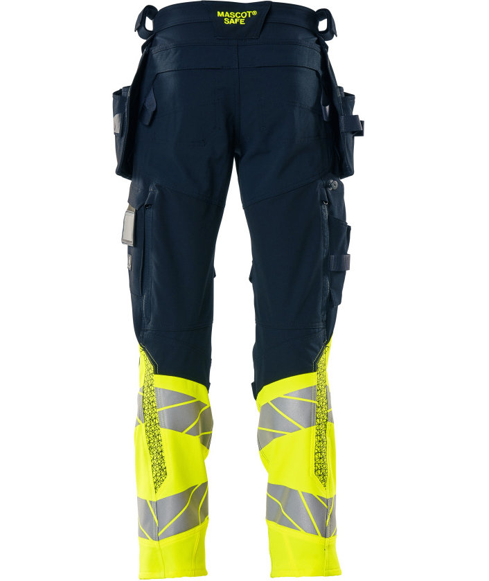 Mascot Accelerate Safe hartverksbyxa Full stretch, M&ouml;rk Marinbl&aring;/Hi-Vis Gul