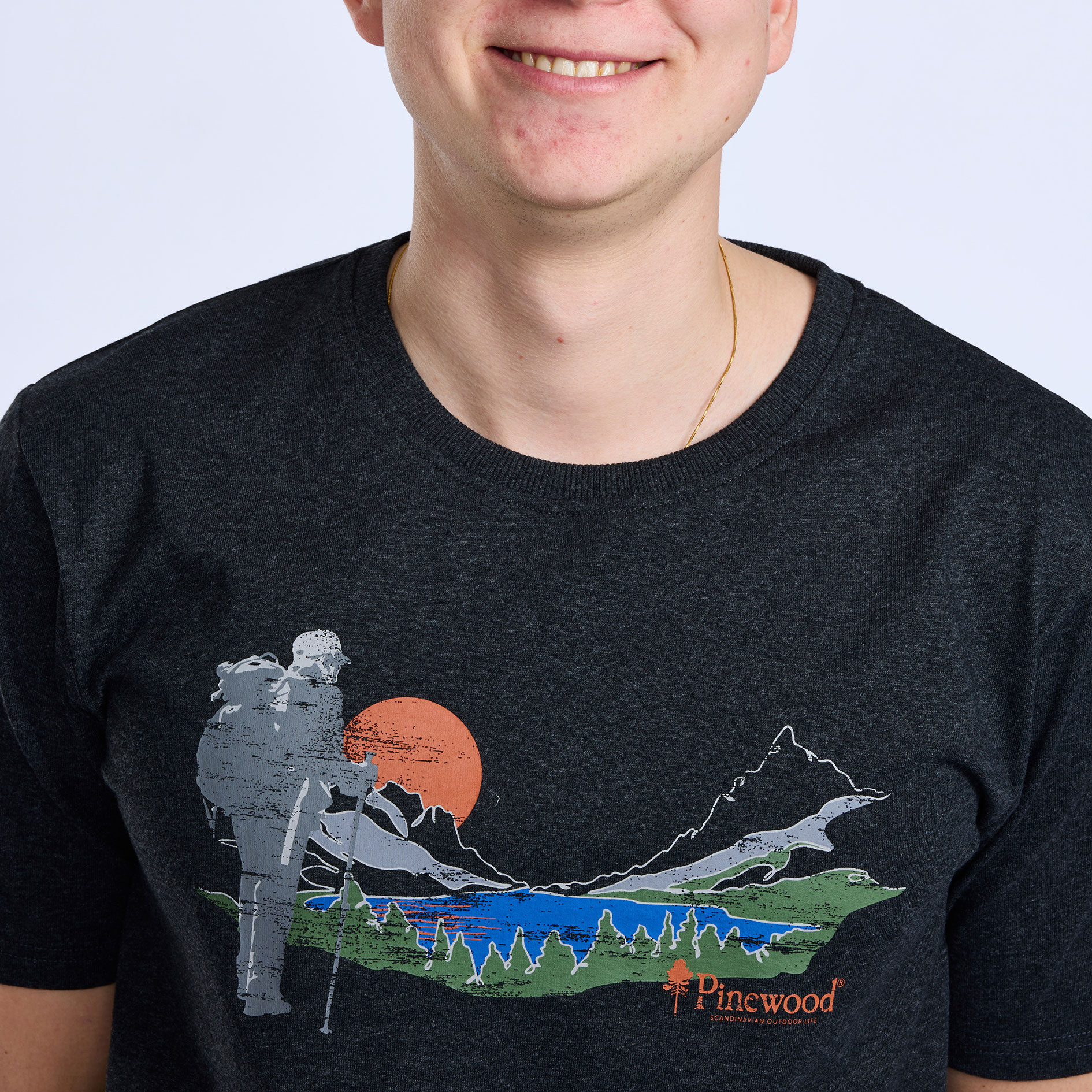 Pinewood Finnveden Recycled Outdoor T-shirt, Dark Anthracite Melange Sunset, large image number 3