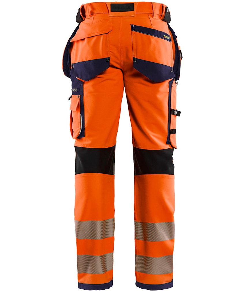 Bl&aring;kl&auml;der h&aring;ndv&aelig;rkerbukser full stretch, Hi-Vis Orange/Marine, large image number 1