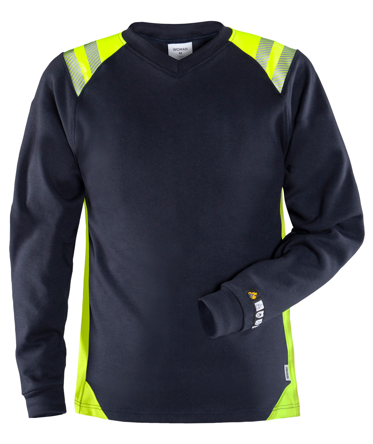 Fristads Flamestat l&aring;ng&auml;rmad T-shirt dam 7358 TFL, Marin/Hi-Vis gul