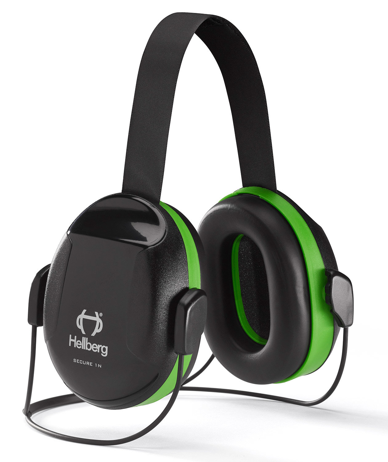 Hellberg Secure 1 h&ouml;rselk&aring;por med nackbygel, Svart/Gr&ouml;n