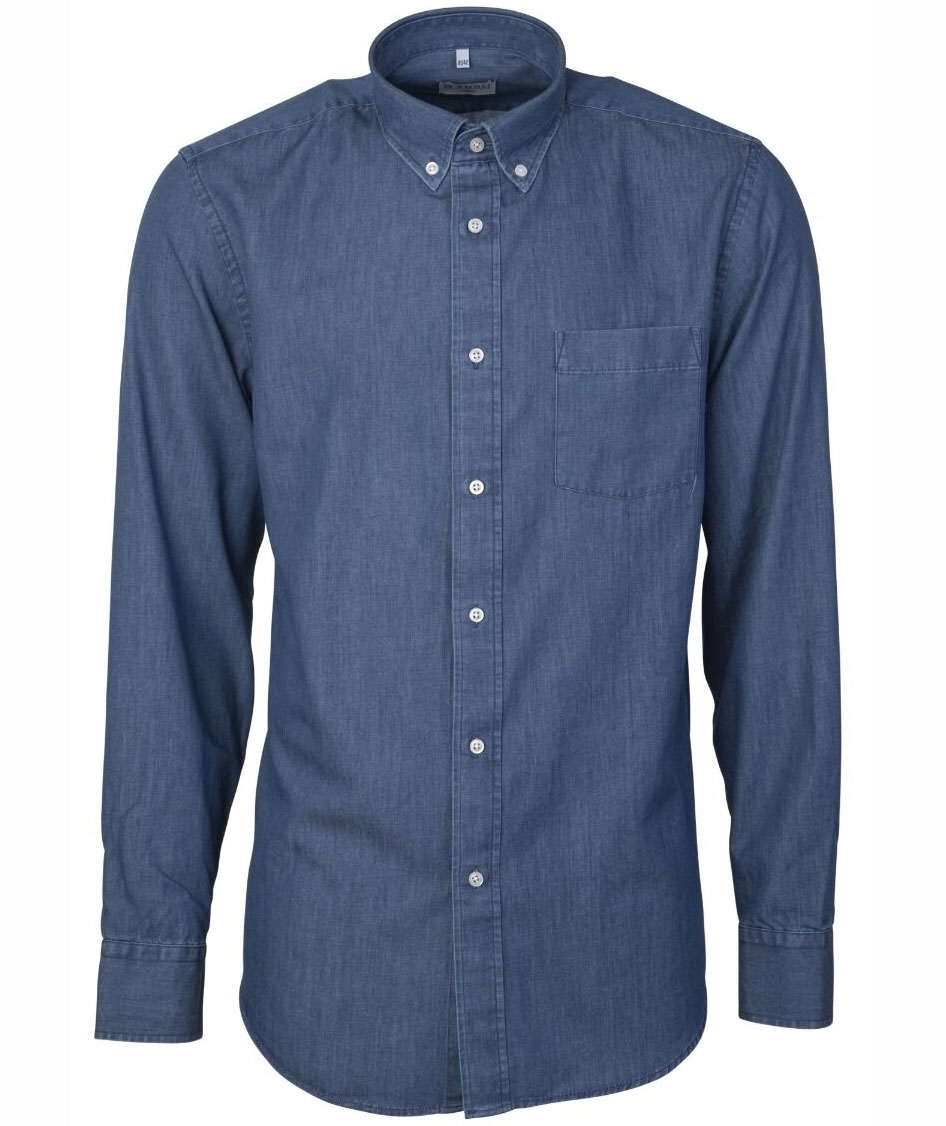 Angli Chambray Inddigo skjorte SLIM, Bl&aring;