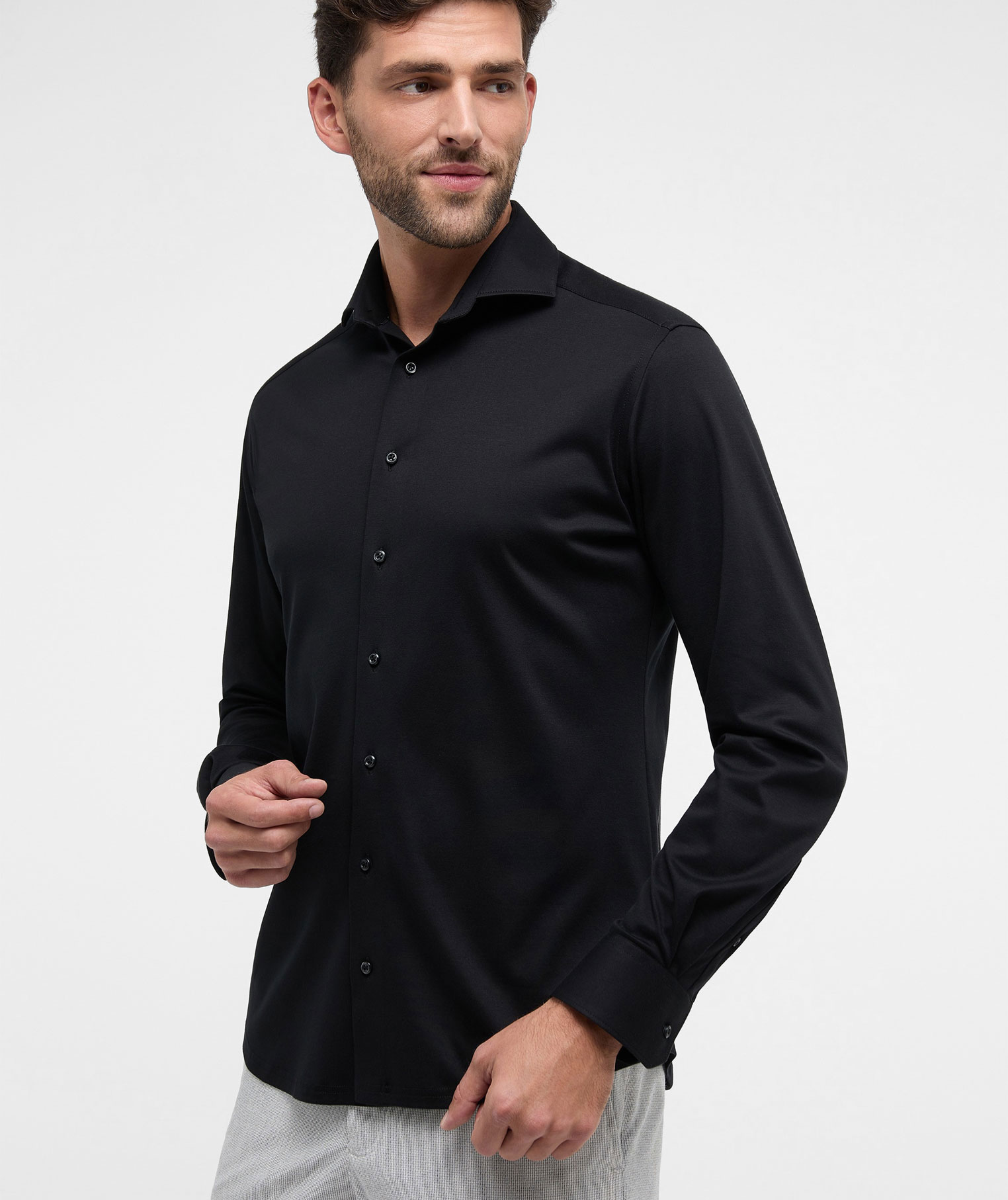 Eterna Soft Tailoring Jersey Modern fit Hemd, Black, large image number 1