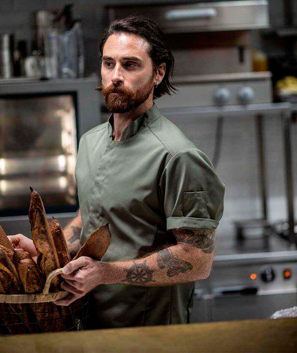 Segers slim fit kort&auml;rmad kockskjorta, Olivgr&ouml;n