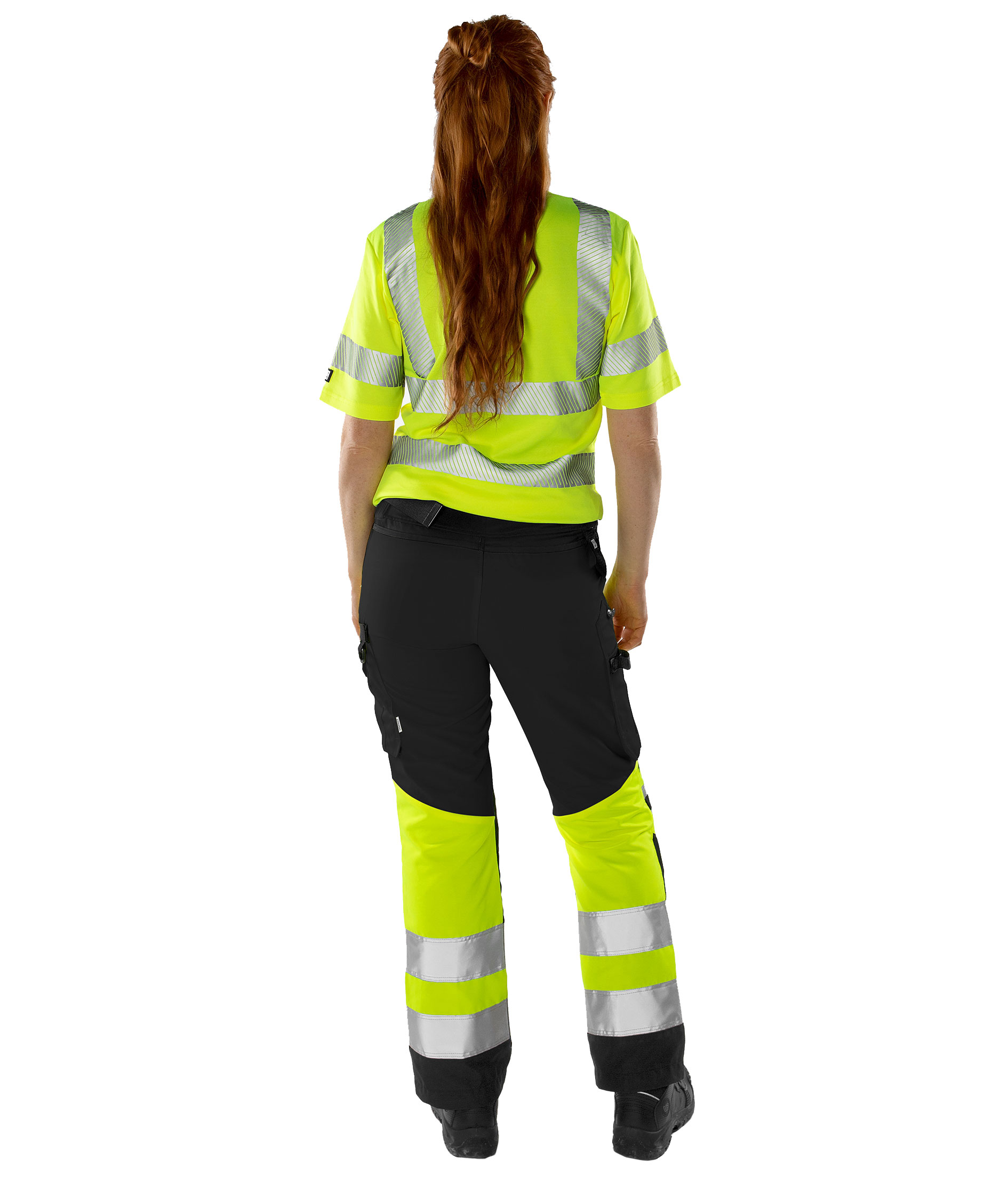 Fristads Green arbetsbyxa dam 2652 GPLU, Svart/Varselgul, large image number 3