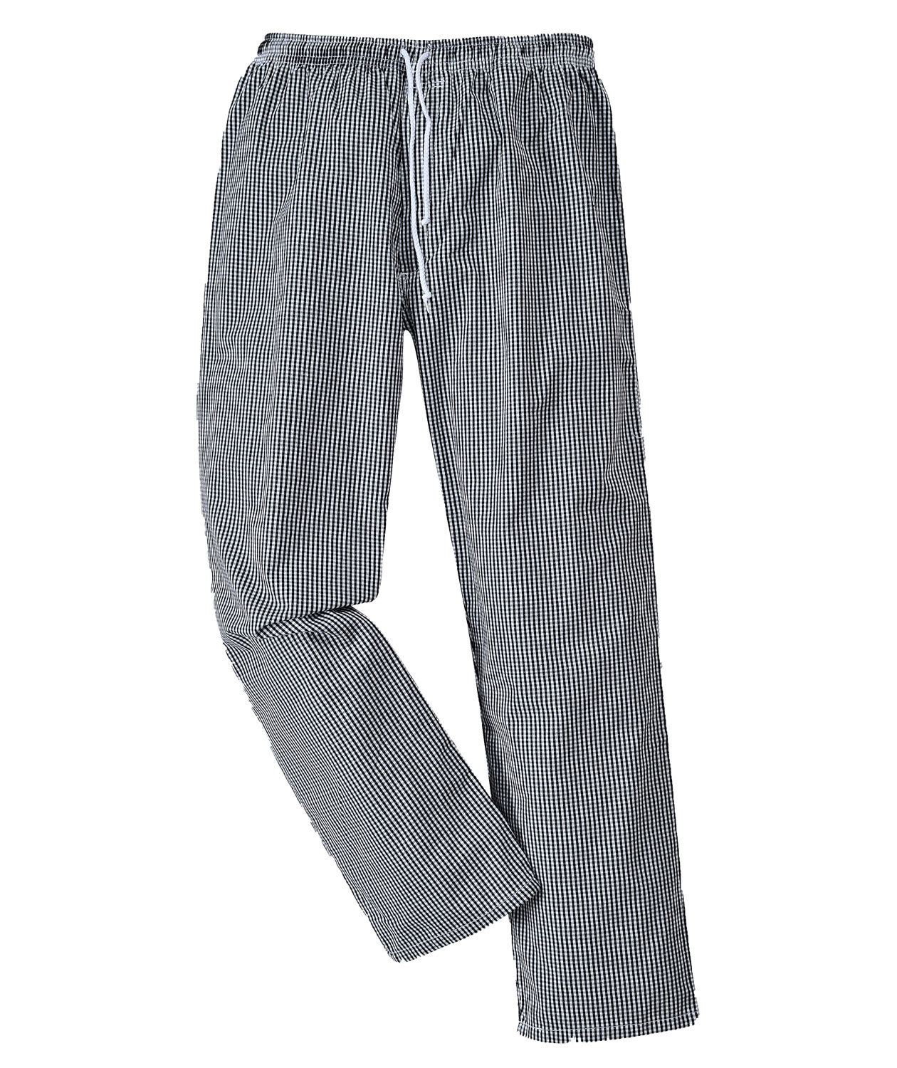 Portwest Bromley kokkebukser, Pepitatern Sort/Hvid