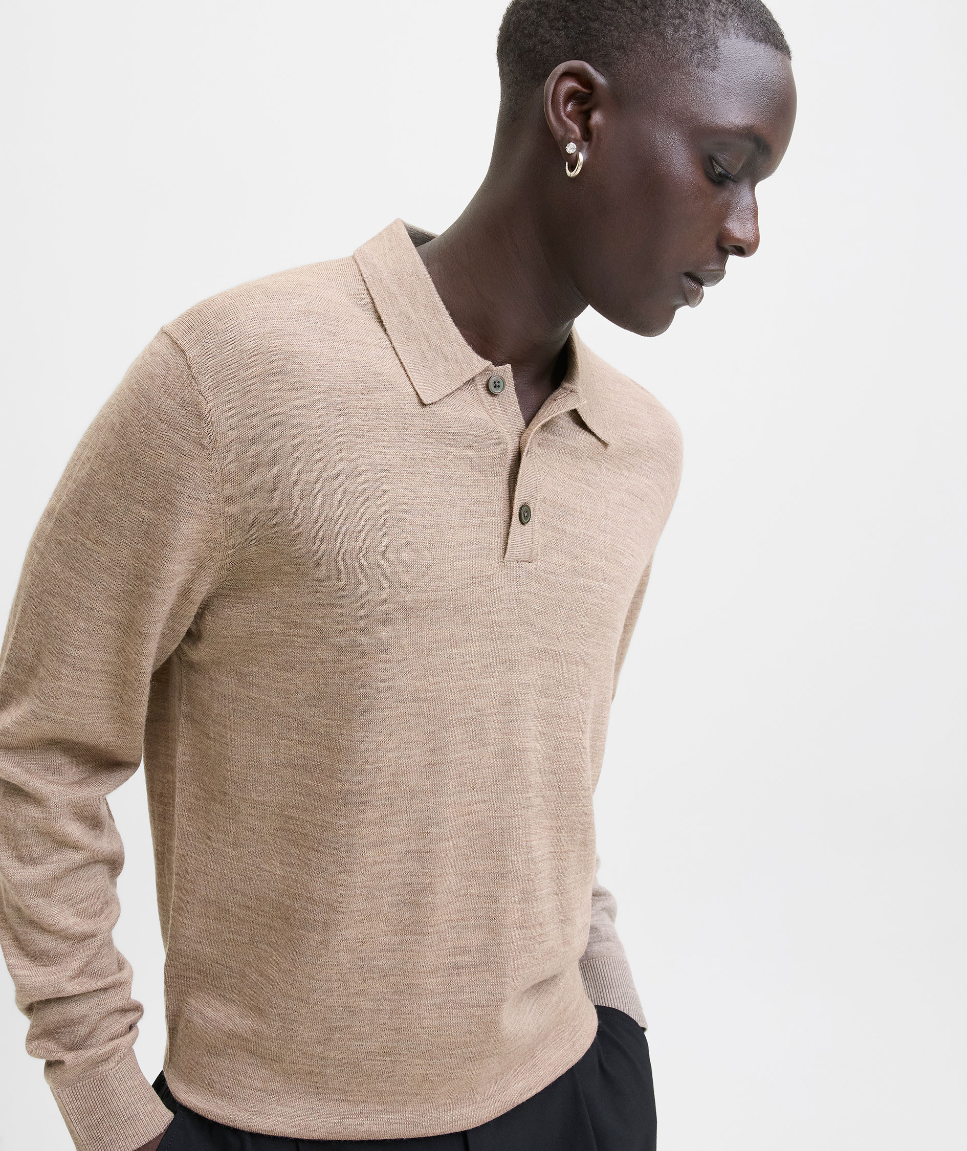 Jack & Jones Premium JPRBLAMERINO knitted polo with merino wool, Greige Melange, large image number 5