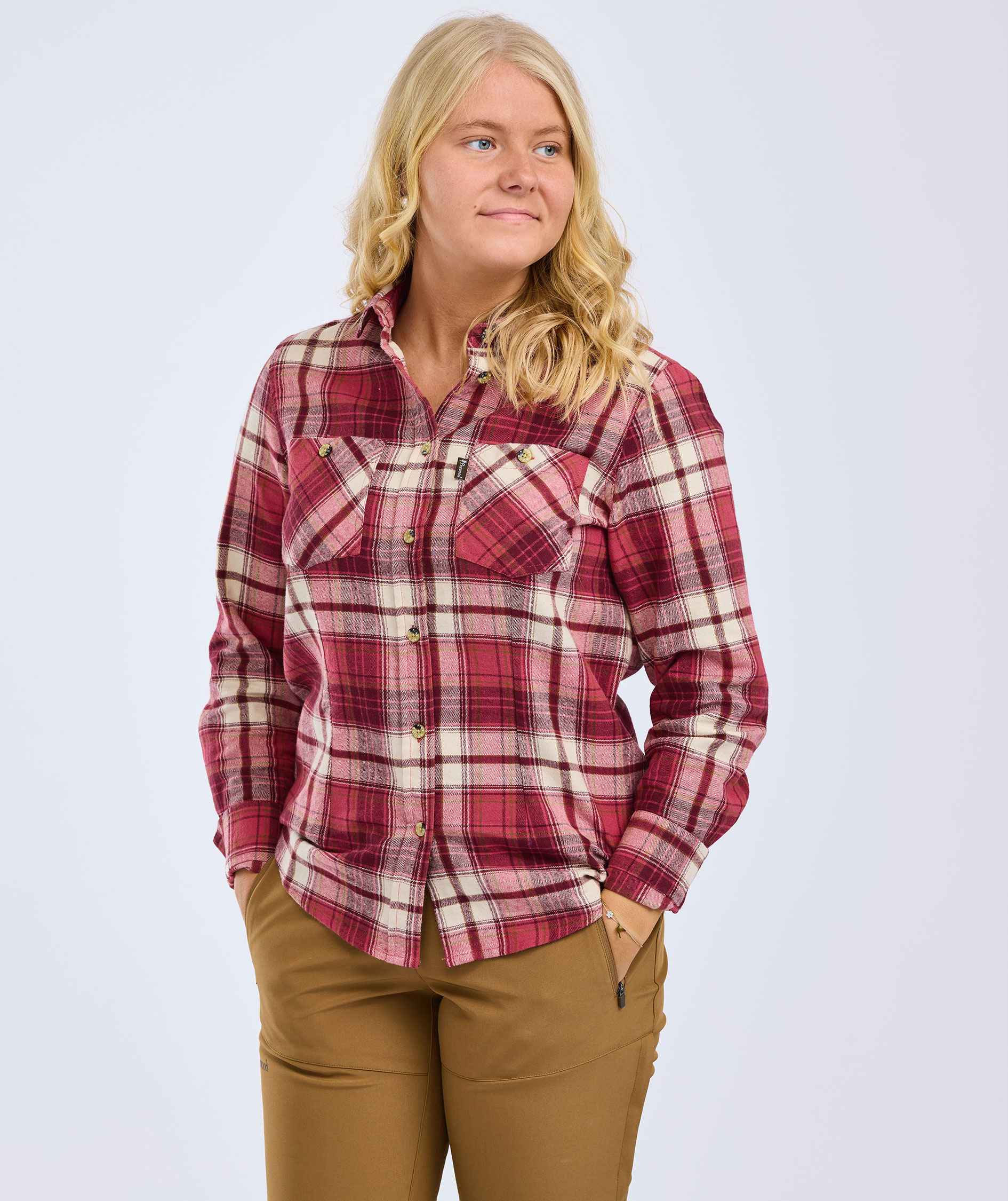 Pinewood H&auml;rjedalen dame flannelskjorte, Cherry Pink/Off White, large image number 4