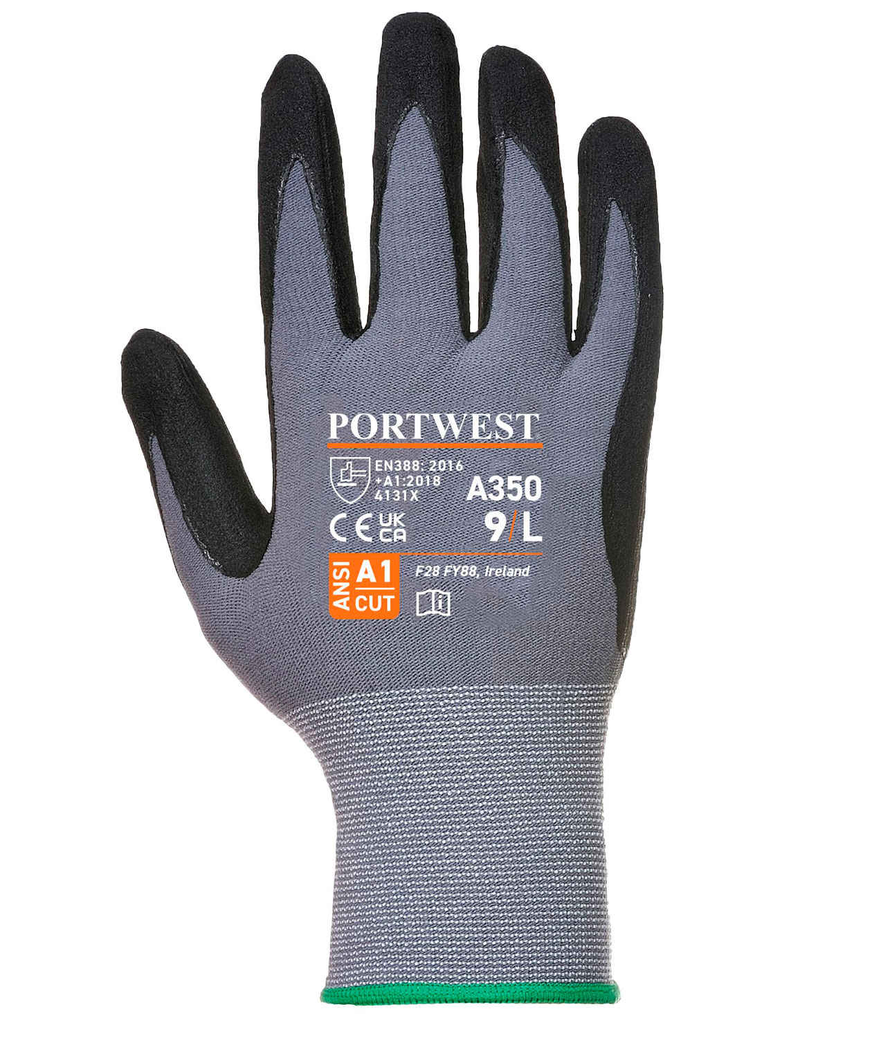 Portwest A350 DermiFlex arbetshandskar, Svart/Gr&aring;