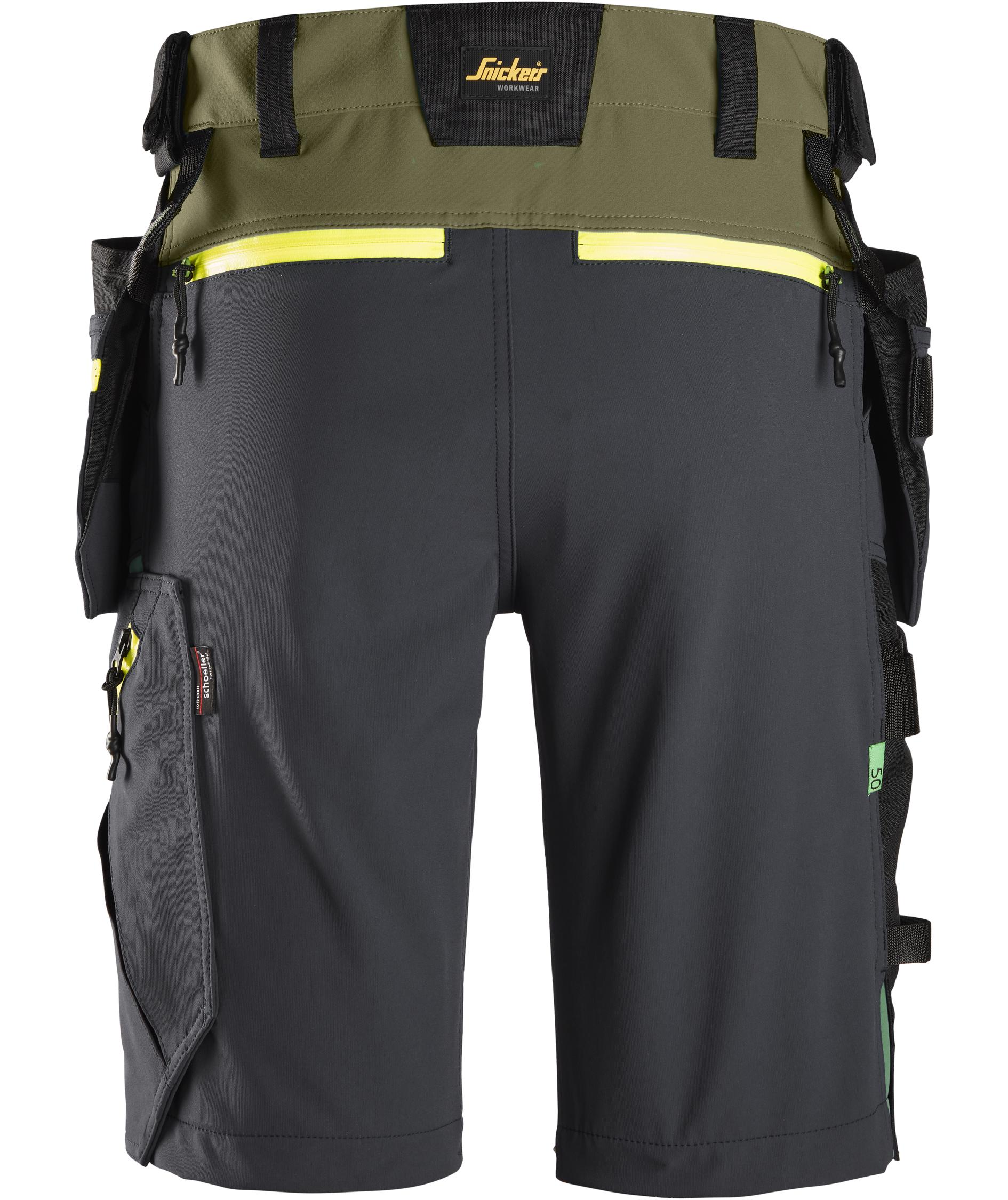 Snickers FlexiWork hantverksshorts+ 6140, Khaki Green/Steel Grey