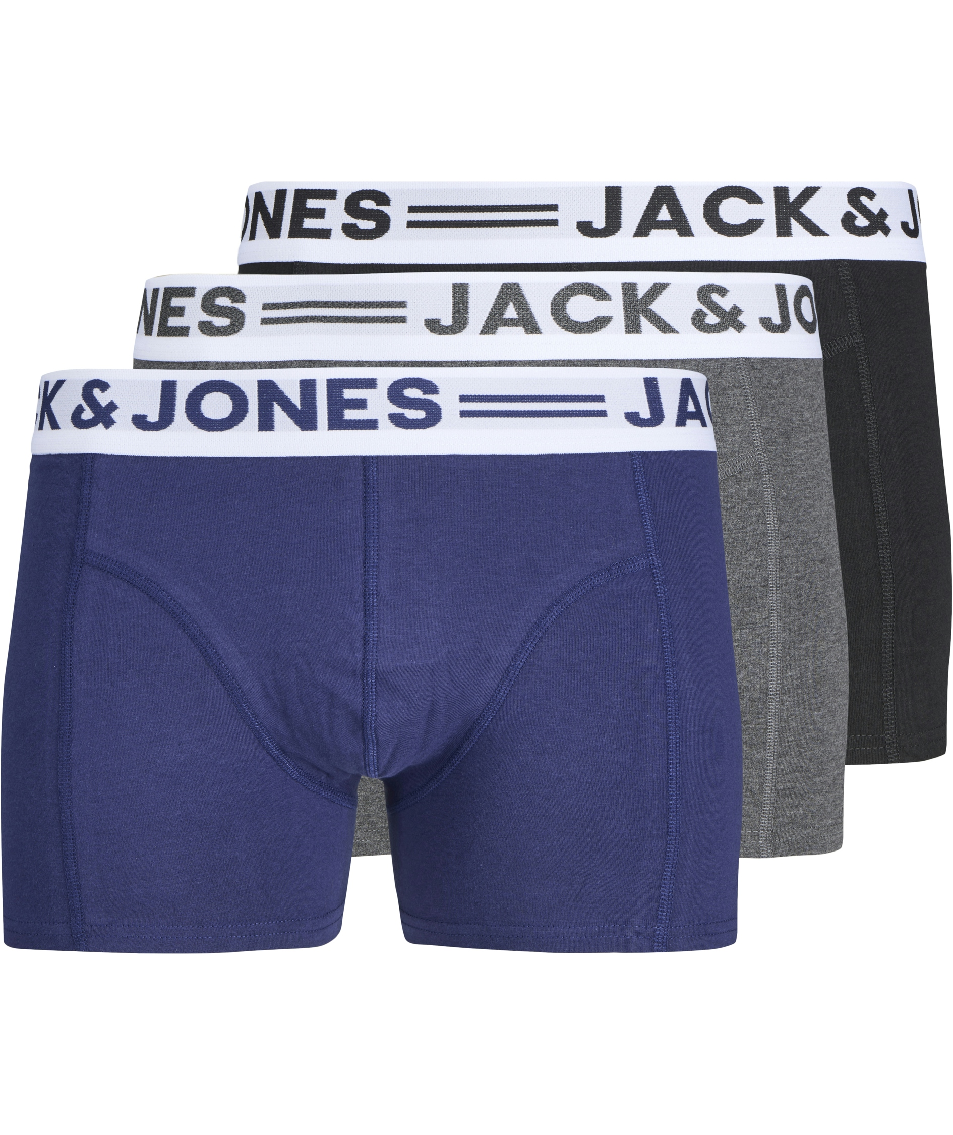 Jack & Jones Sense 3-pack kalsonger, Dark Grey Melange/Ocean Cavern/Black