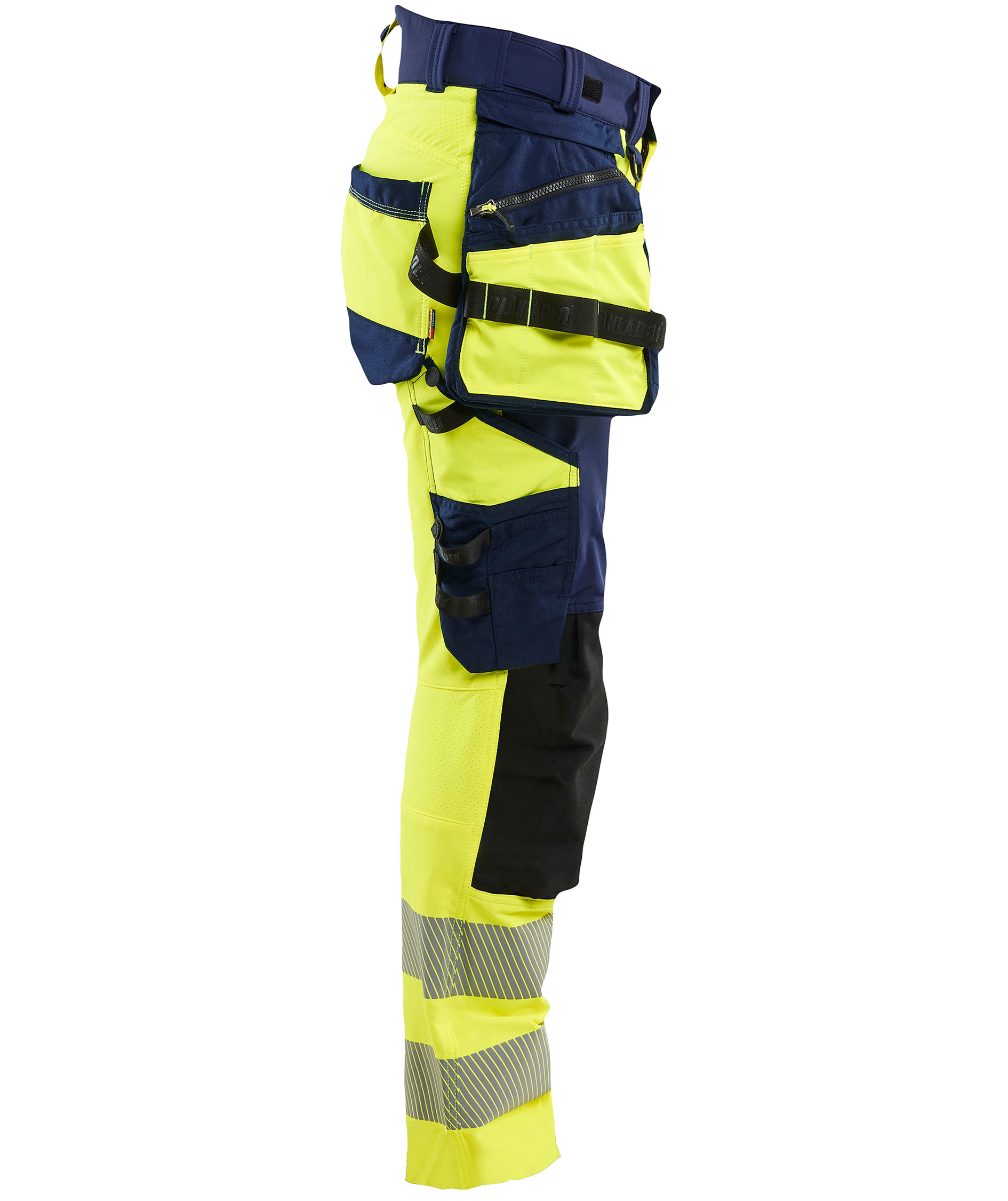 Bl&aring;kl&auml;der dame h&aring;ndv&aelig;rkerbukser full stretch, Hi-Vis gul/marine, large image number 3