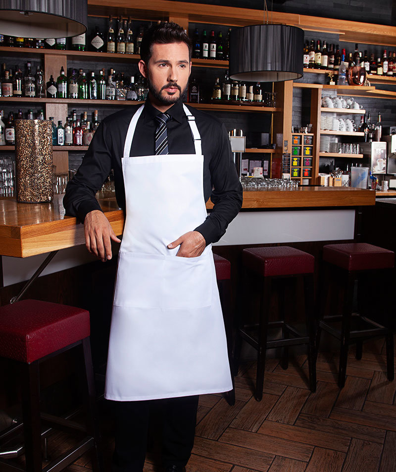 Karlowsky Basic bib apron with pockets, White
