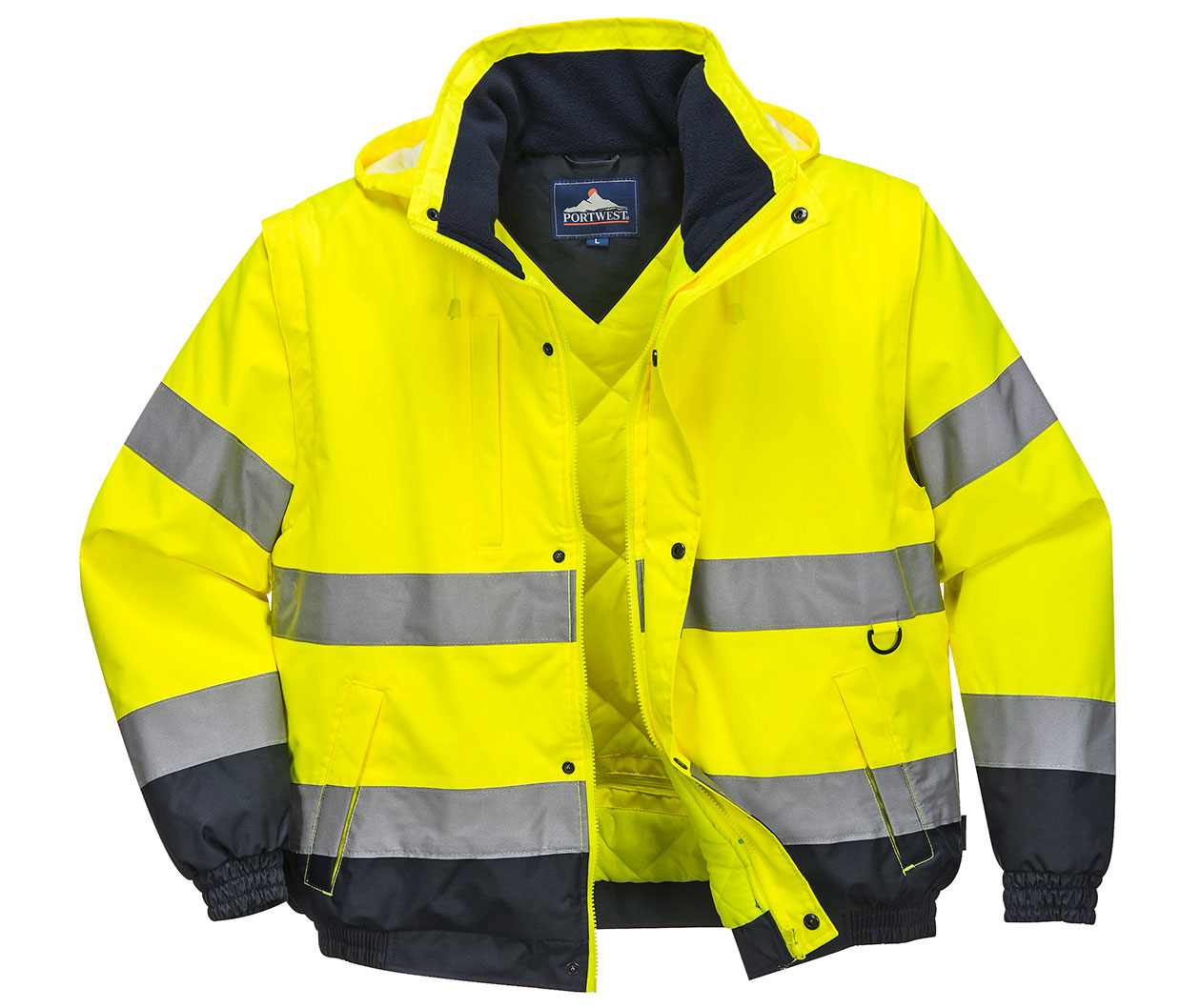 Portwest 2-i-1 pilotjacka, Varsel yellow/marinbl&aring;