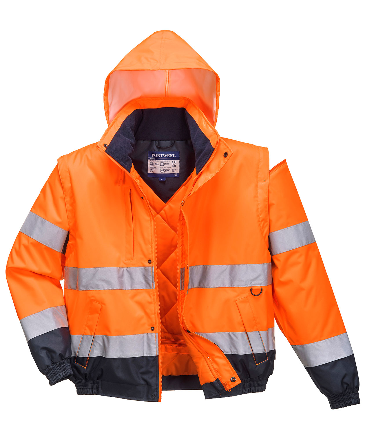 Portwest 2-i-1 pilotjacka, Varsel Orange/Marinbl&aring;