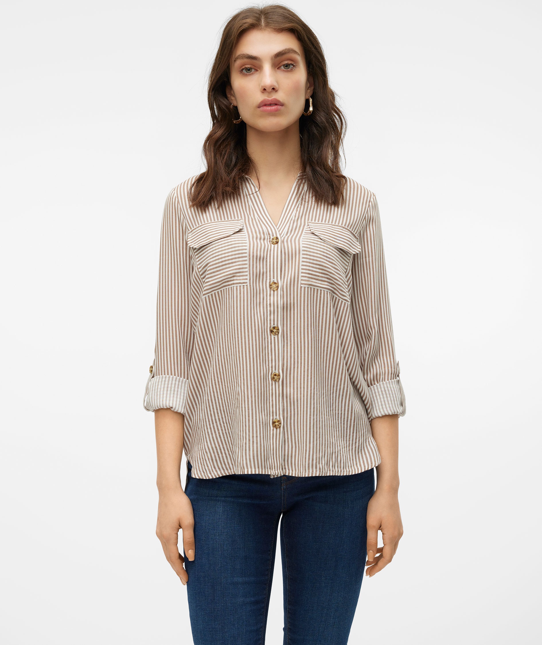 Vero Moda VMBUMPY women's shirt, Brown Lentil Stripe, large image number 3