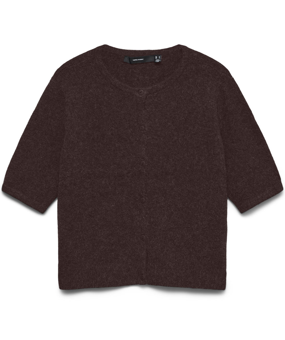 Vero Moda VMDOFFY kort&aelig;rmet dame cardigan, Chocolate Torte/Black Melange, Chocolate Torte/Black Melange, swatch