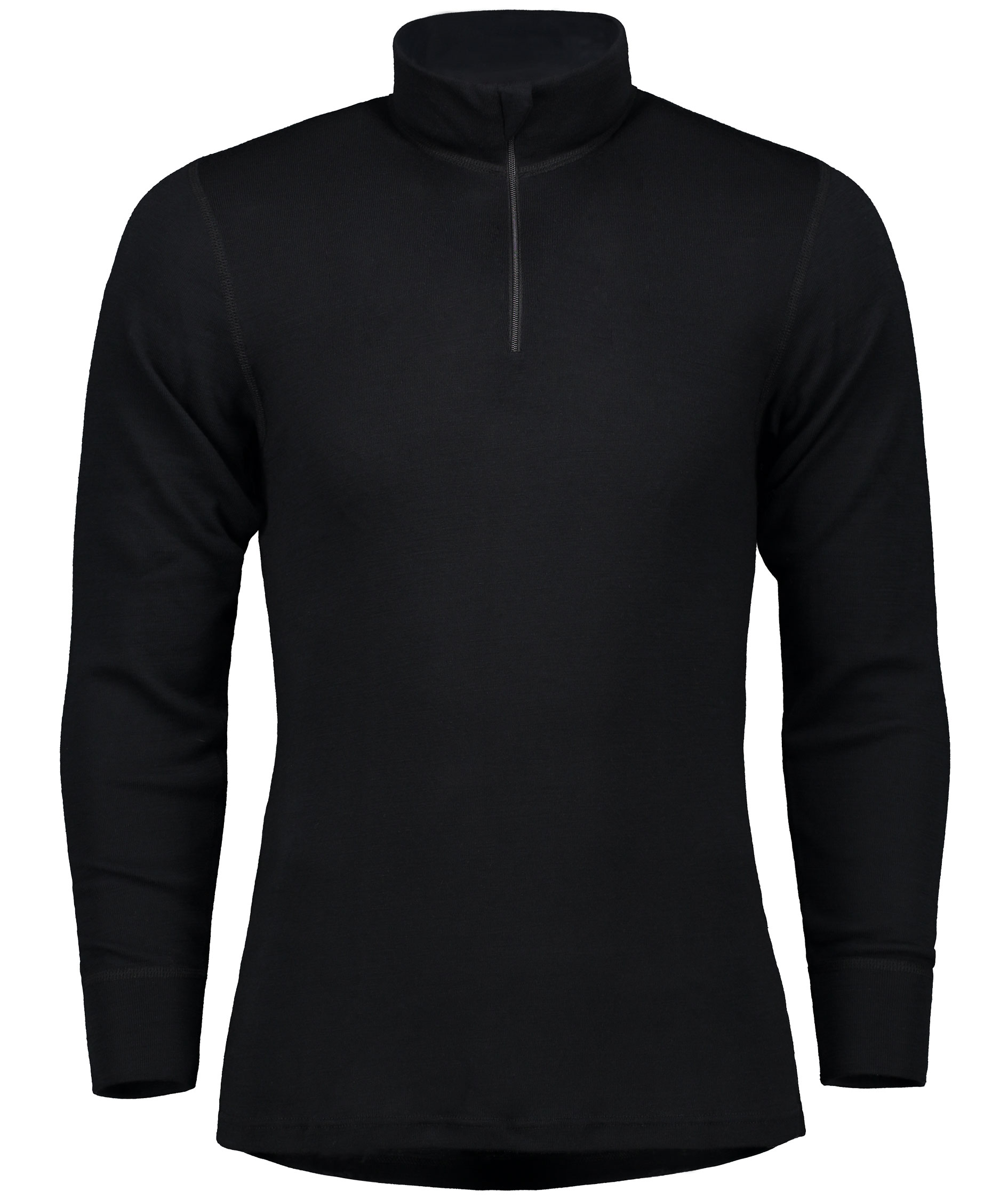 Westborn half zip lang&aelig;rmet T-shirt med merinould, Black