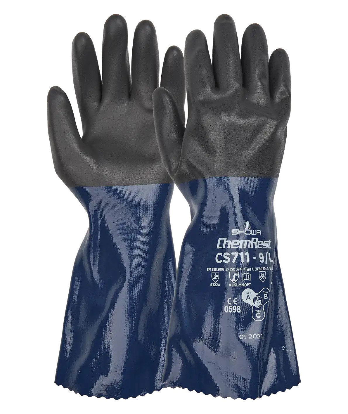 Showa CS711 kemikalieskyddshandskar, Bl&aring;/Svart