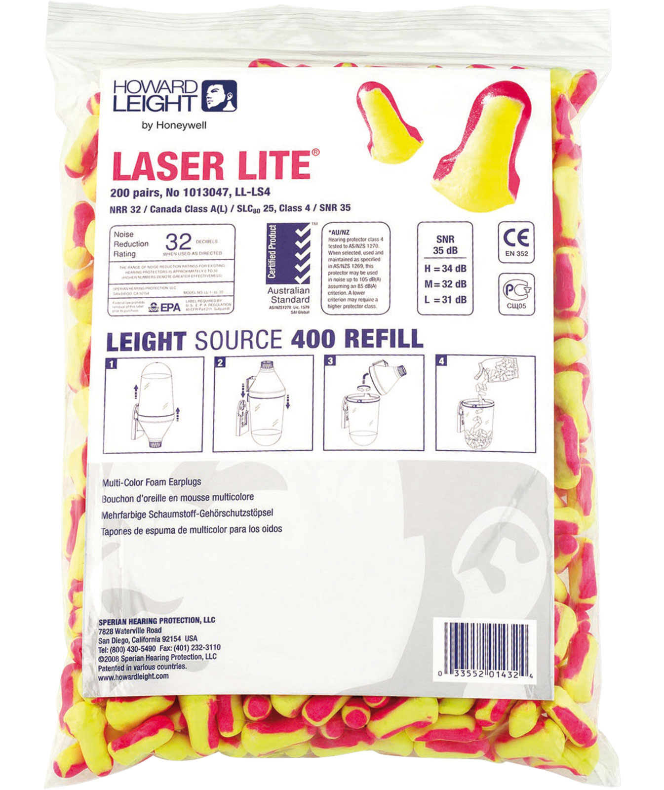 Howard Leight Laser Lite &oslash;repropper 400 stk, Gul/Pink