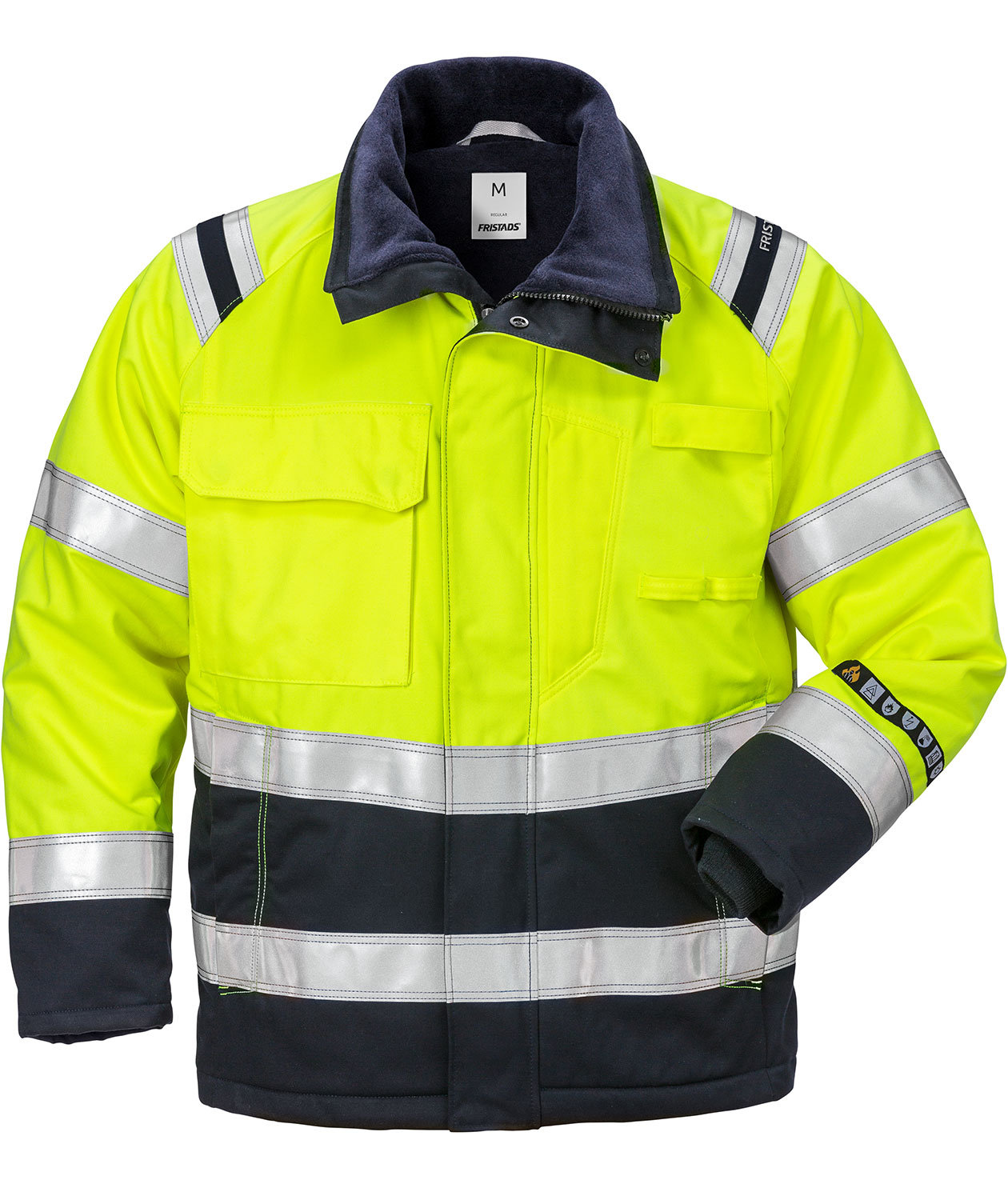 Fristads vinterjakke 4185, Hi-vis gul/marinebl&aring;