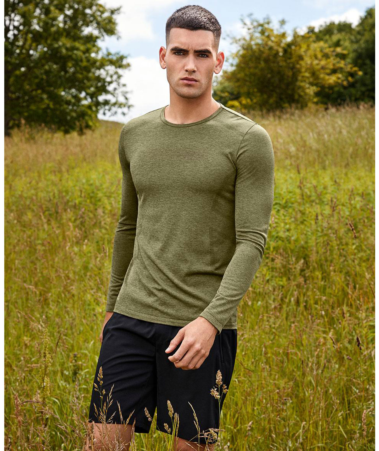 GEYSER seamless l&aring;ng&auml;rmad T-shirt, Olivmelerad