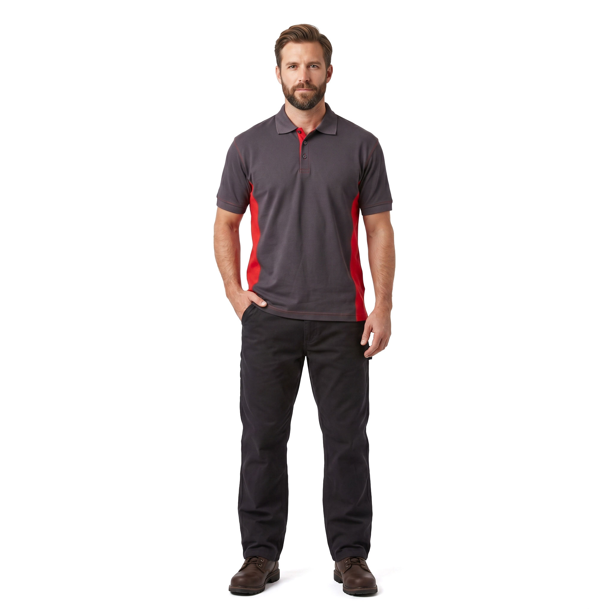 J.A.K. Basic Poloshirt 1625, Grau/Rot, large image number 2
