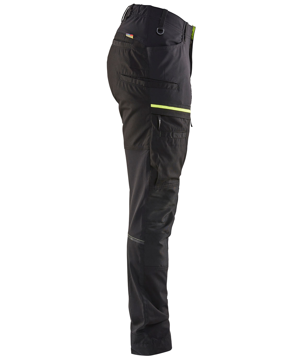 Bl&aring;kl&auml;der dame arbejdsbukser, Sort/Hi-Vis Gul, large image number 2