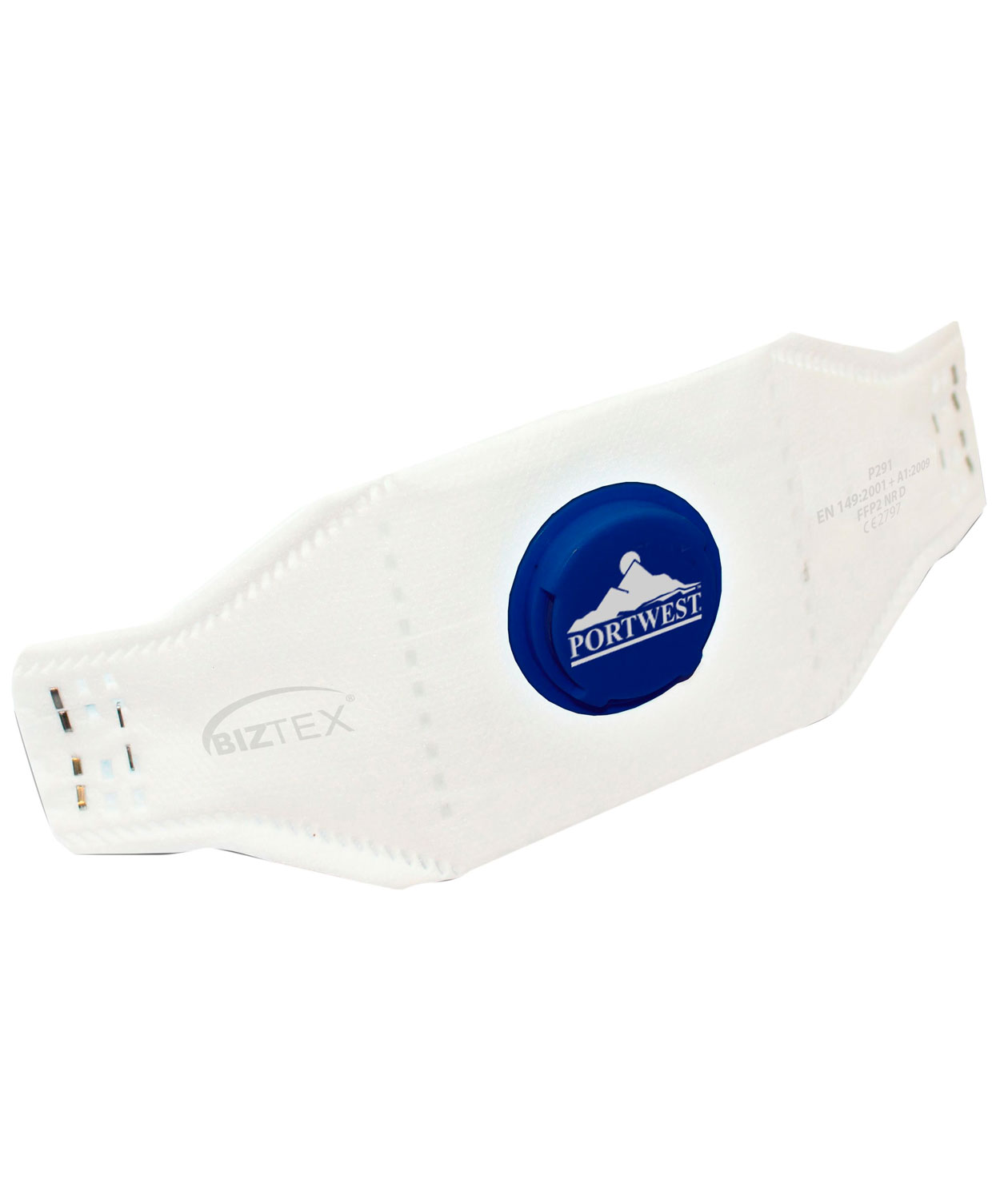 Portwest 10er-Pack faltbar Staubmaske FFP2 mit Ventil, Wei&szlig;/Blau, Wei&szlig;/Blau, large image number 1