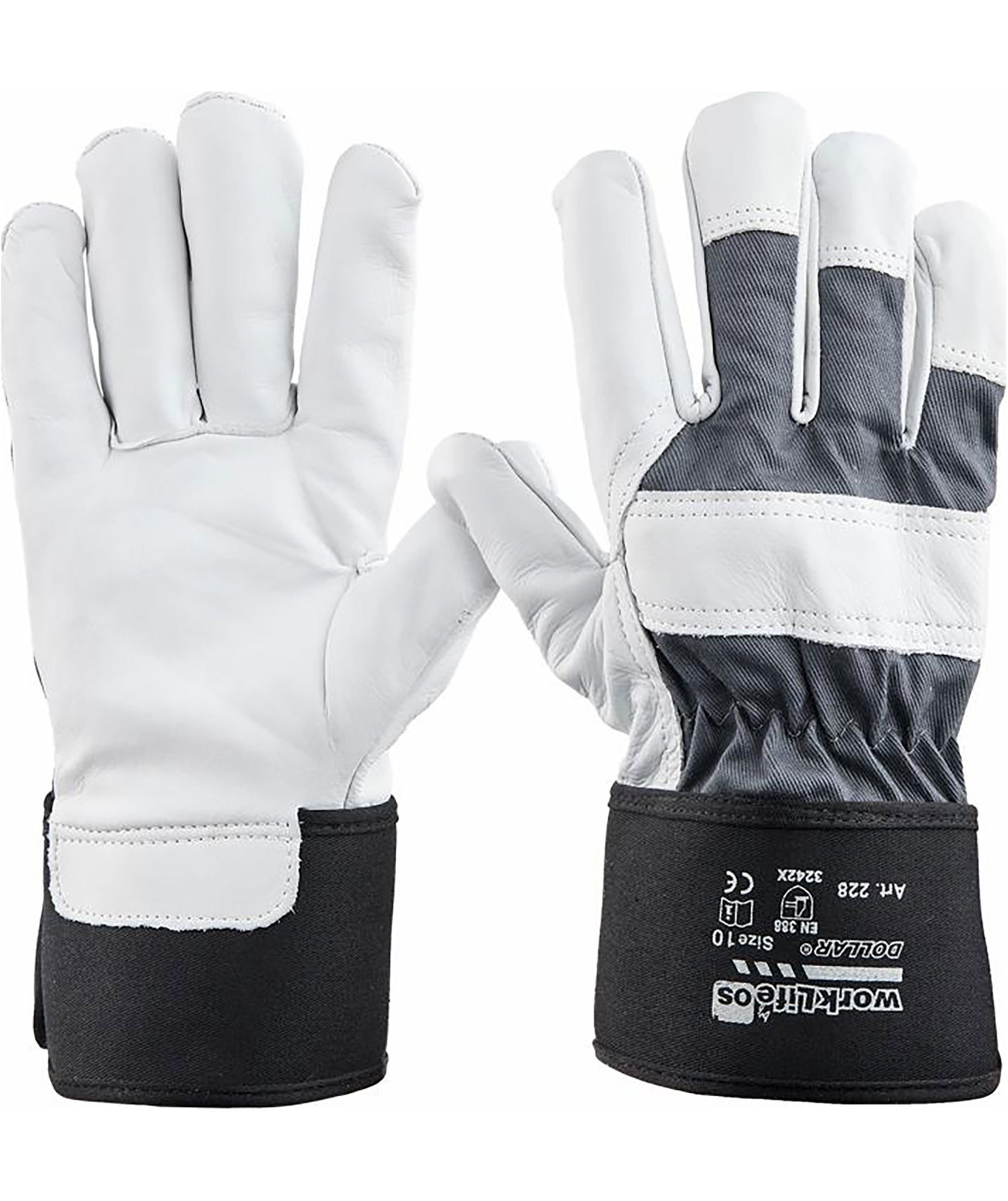 OS-dollarhandskar i kohud, Vit/Gr&aring;