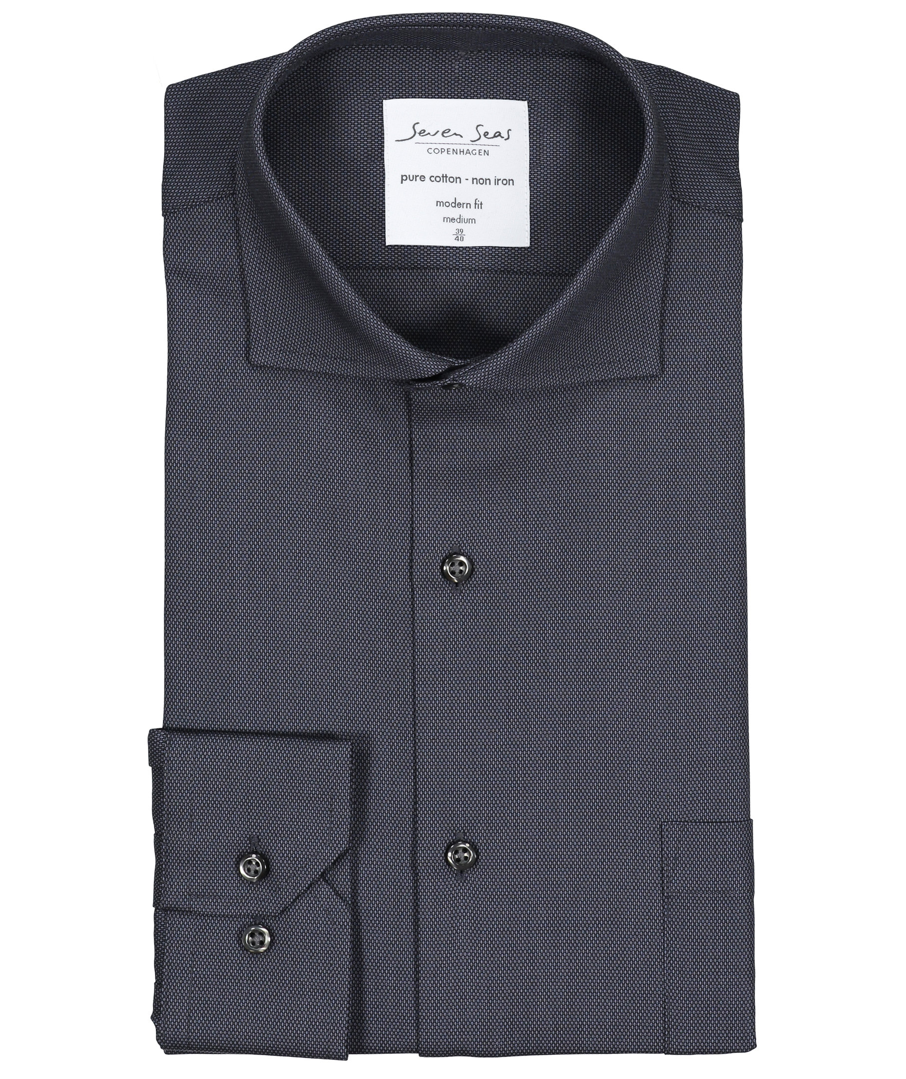 Seven Seas Dobby Royal Oxford modern fit skjorta med br&ouml;stficka, Koksgr&aring;, large image number 4